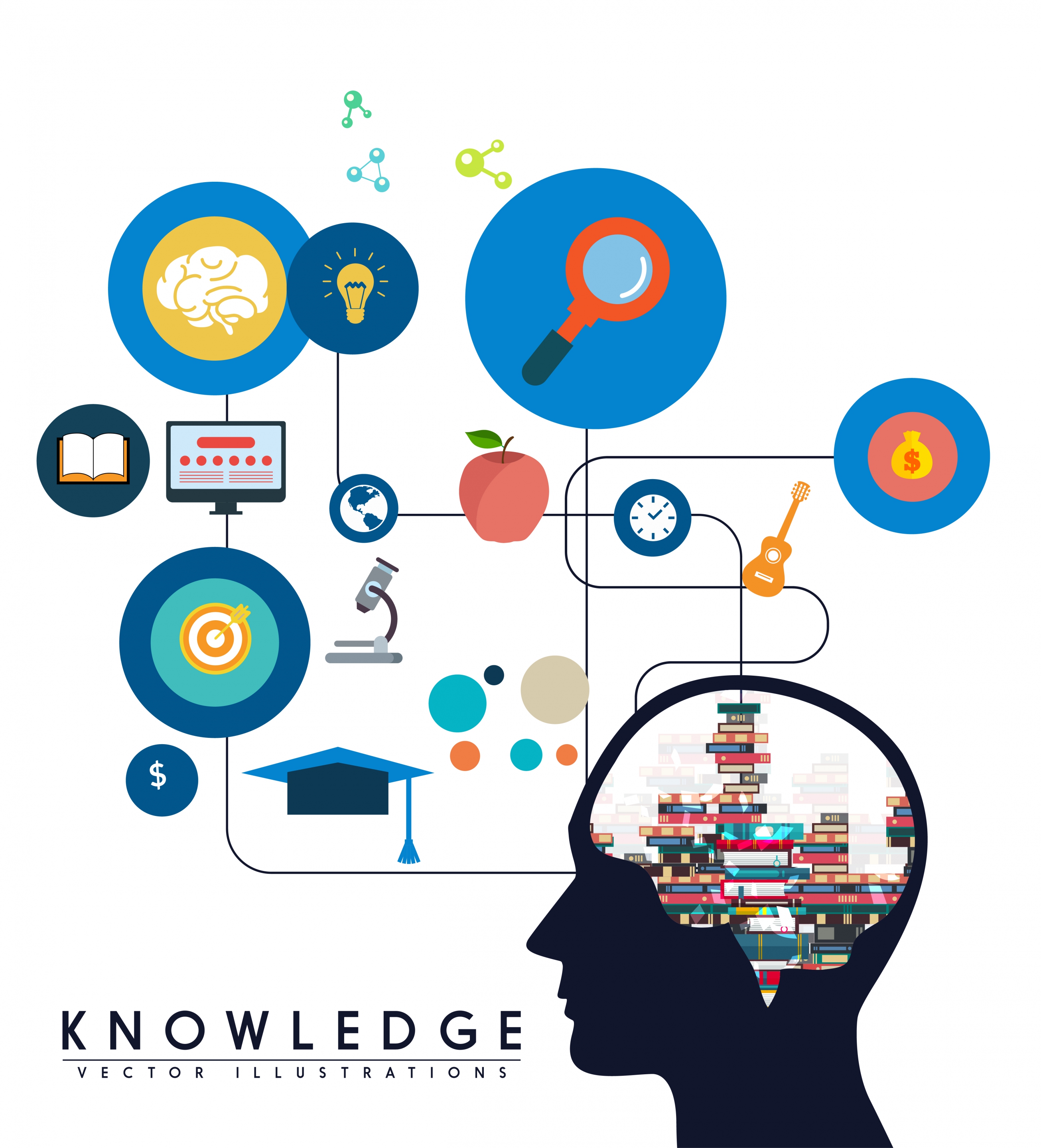 knowledge concept banner head silhouette study icons decor