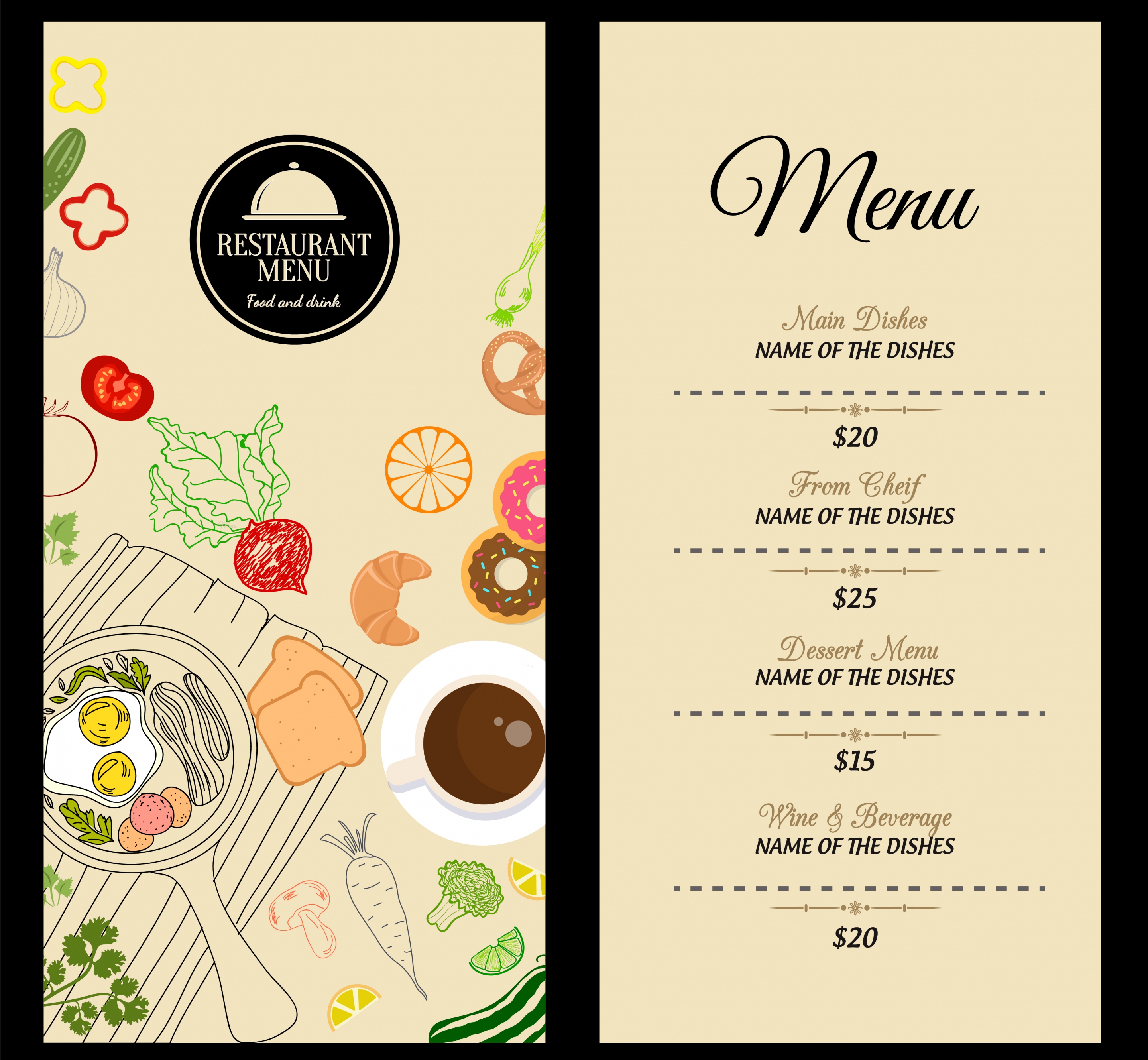 restaurant menu template food icons decoration classical design