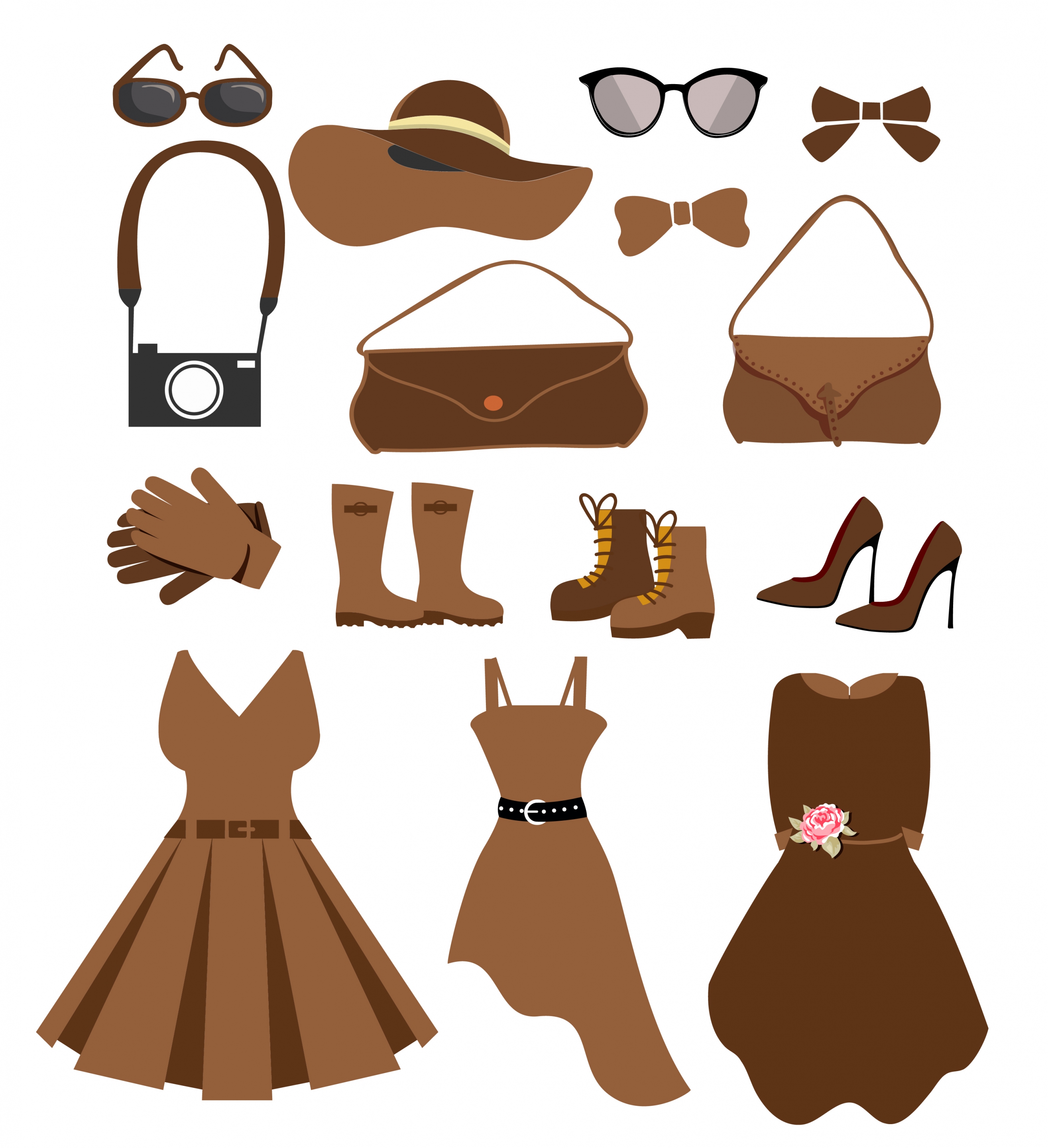 woman fashion accessories icons black brown design