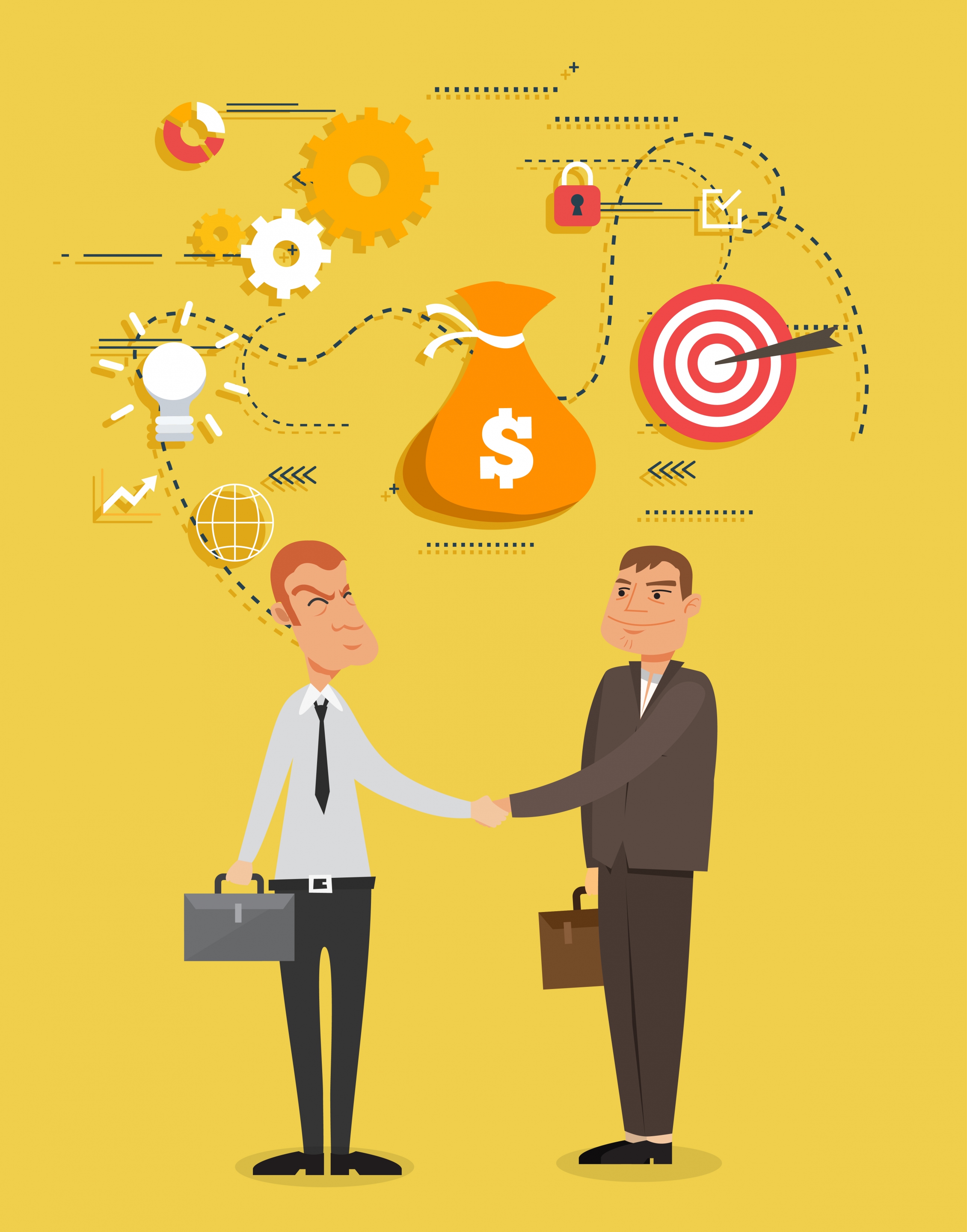 business cooperation concept background men shaking hand icons