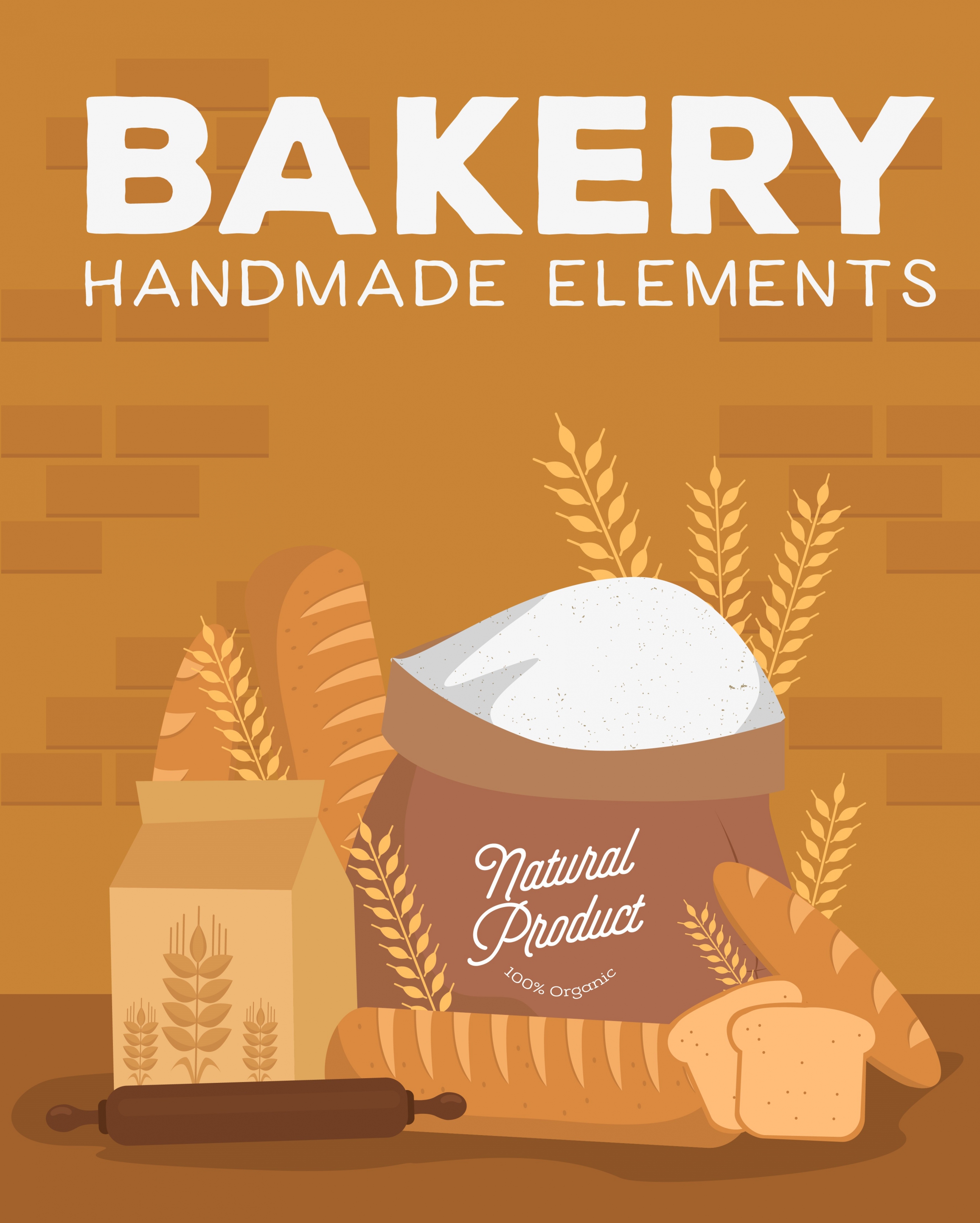 bakery advertisement bread flour cereal icons decor