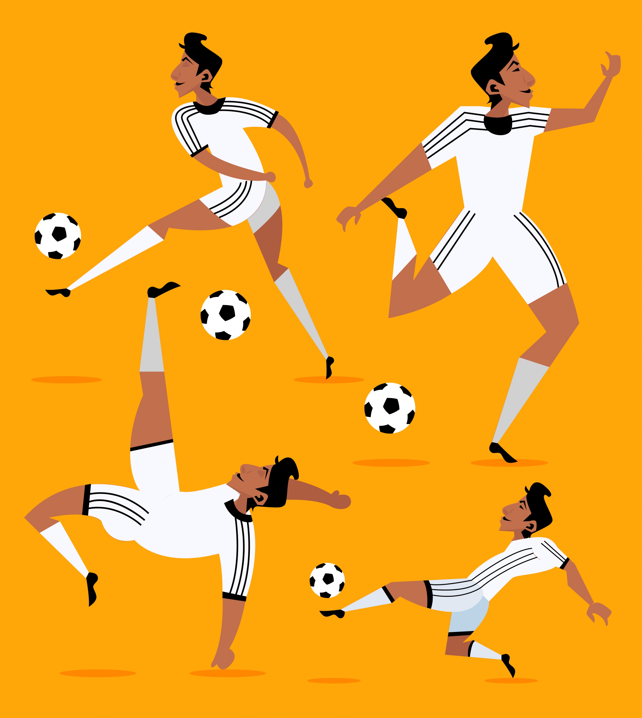 soccer player icons skillful gestures colored cartoon