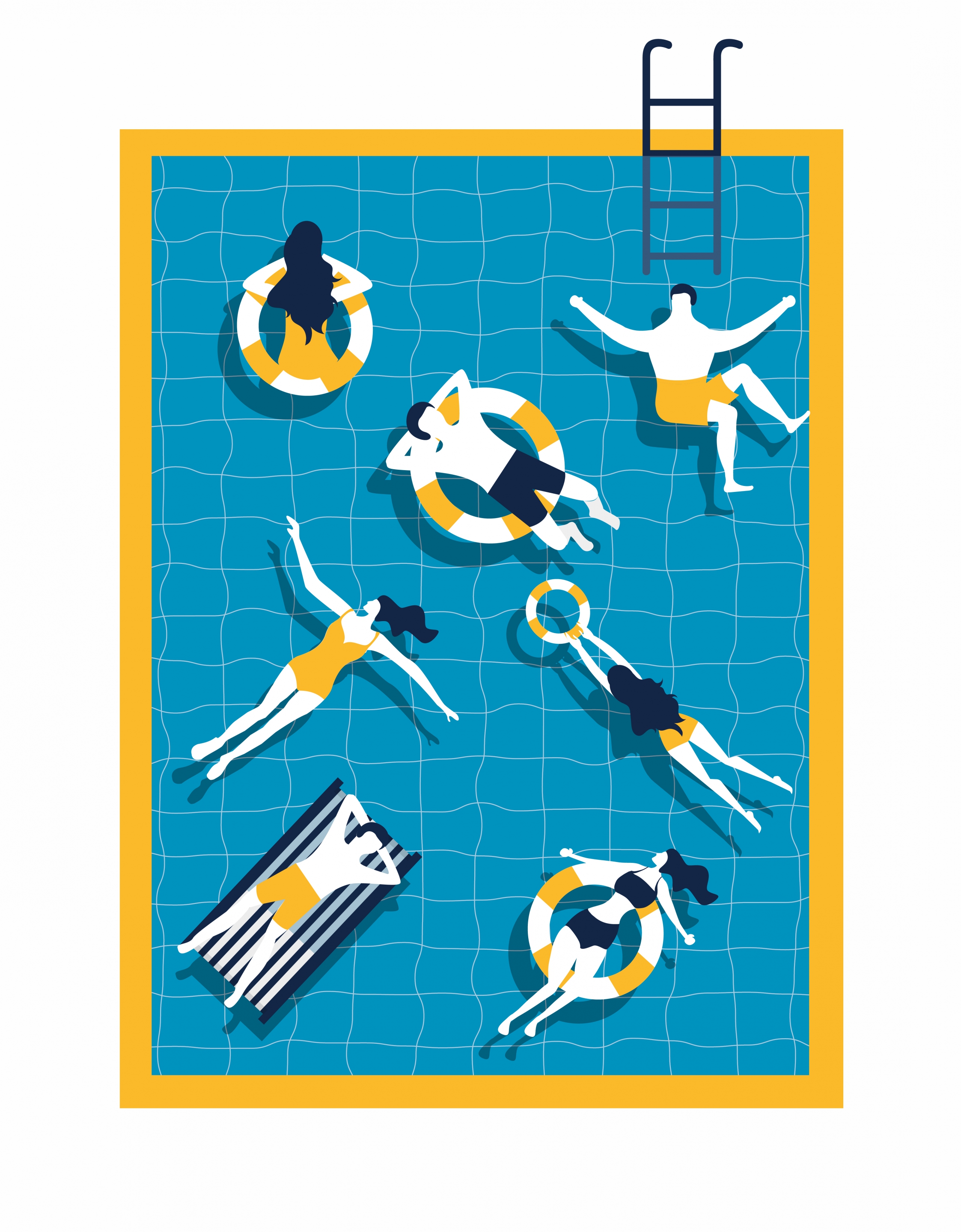 summertime backdrop relaxed people swimming pool icons