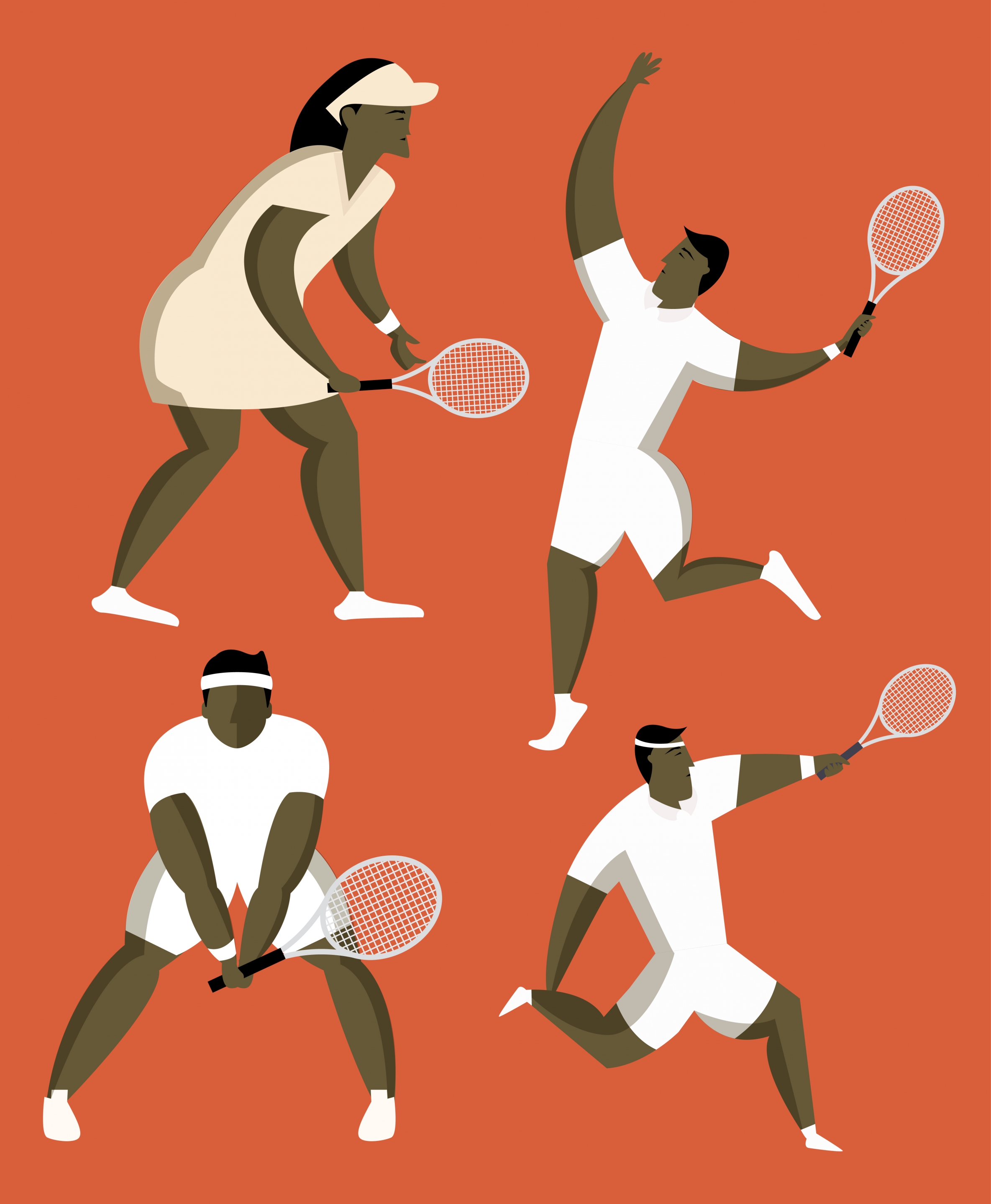 tennis players icons various gestures cartoon characters