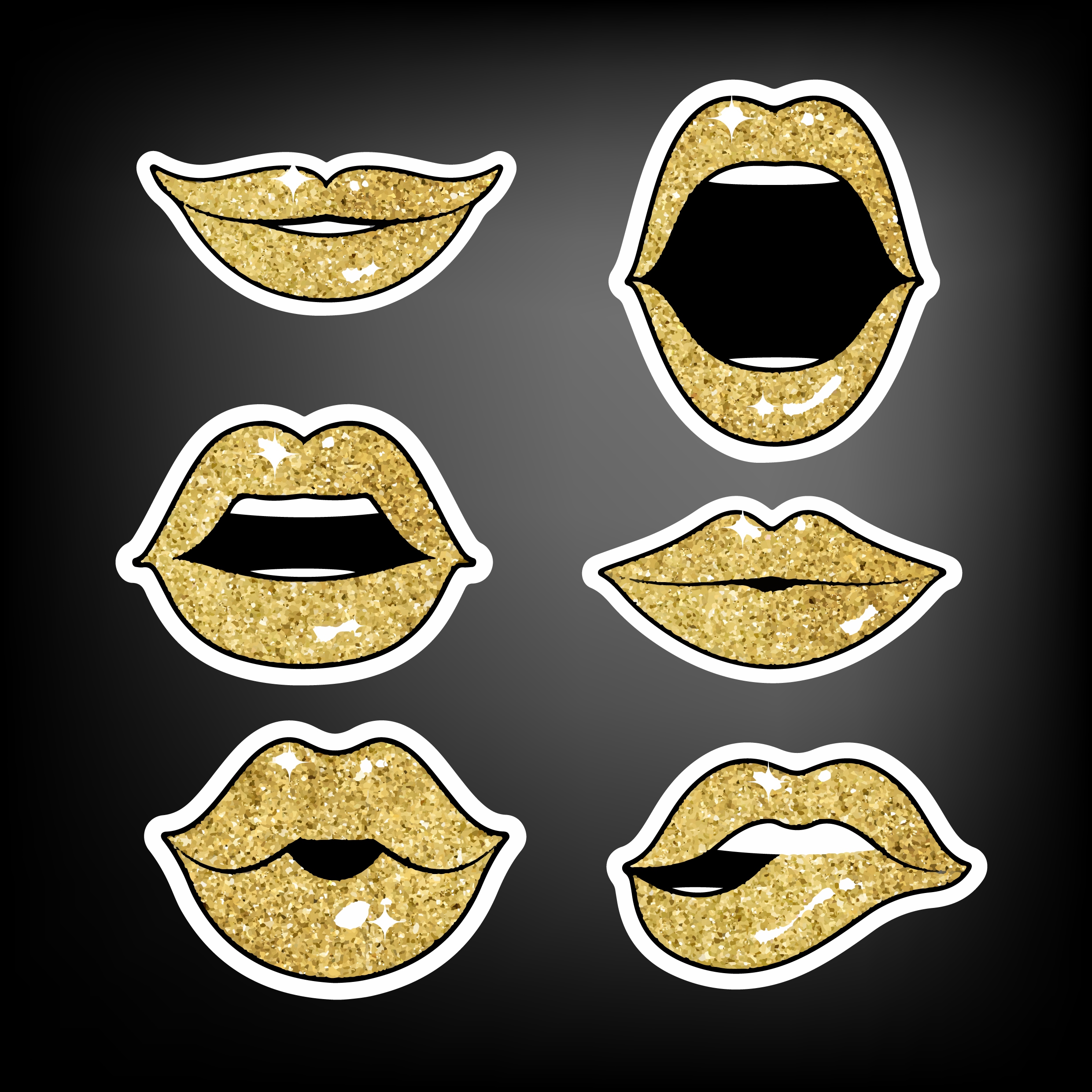 lip icons collection shiny golden decor