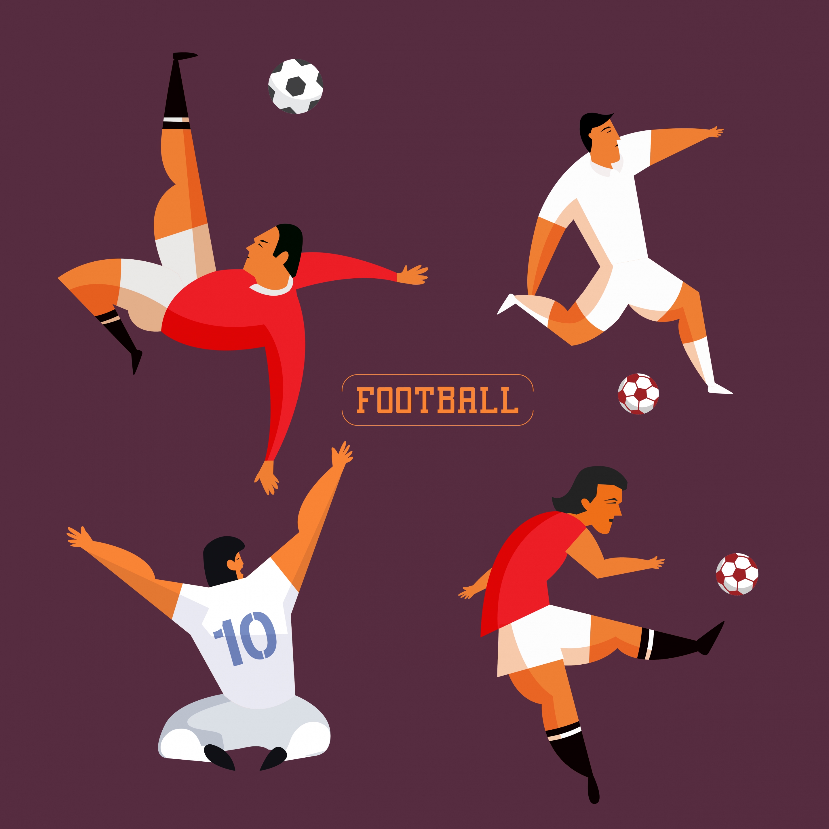 soccer player icons various gestures colored cartoon