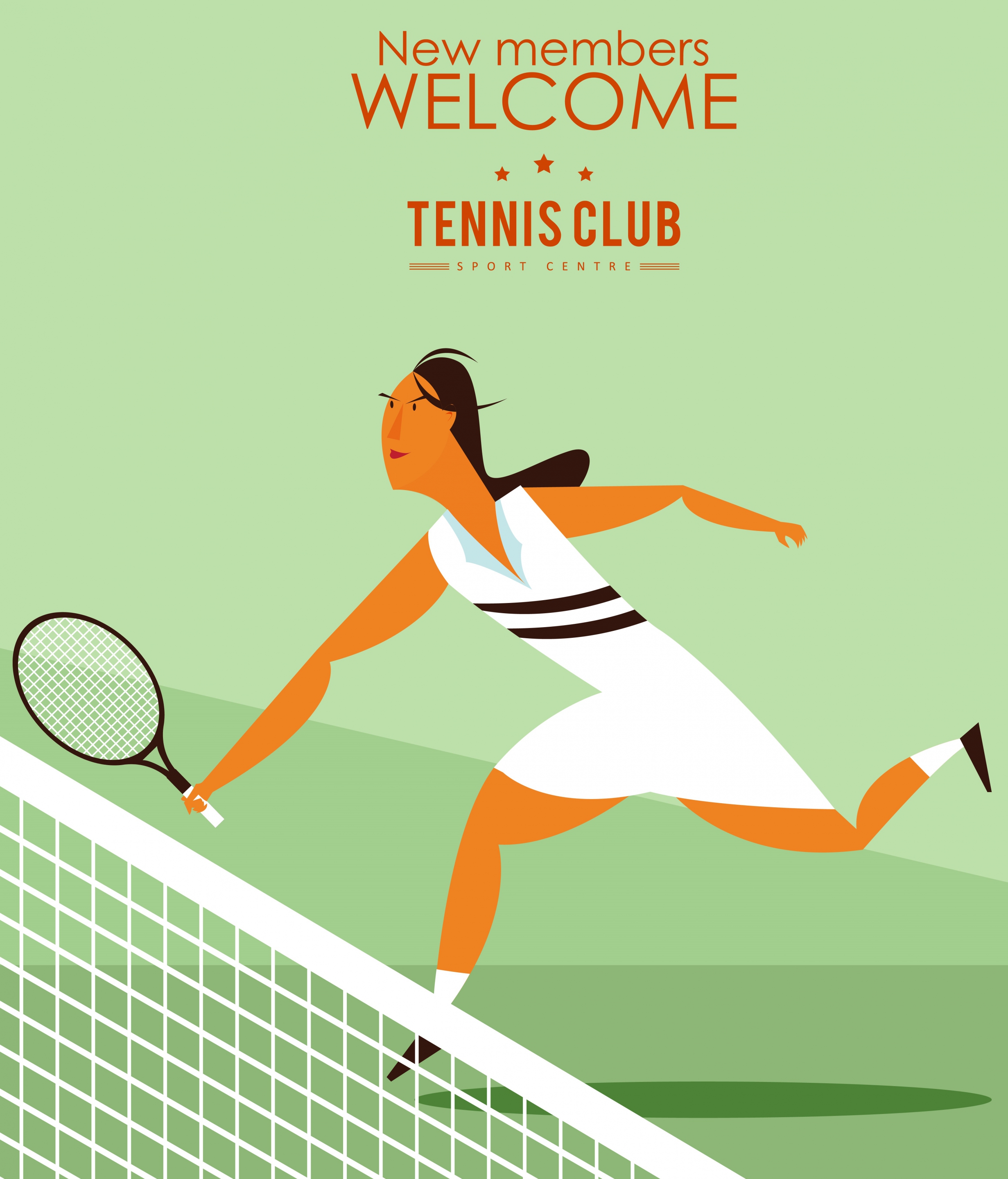 tennis club advertising female player icon colored cartoon