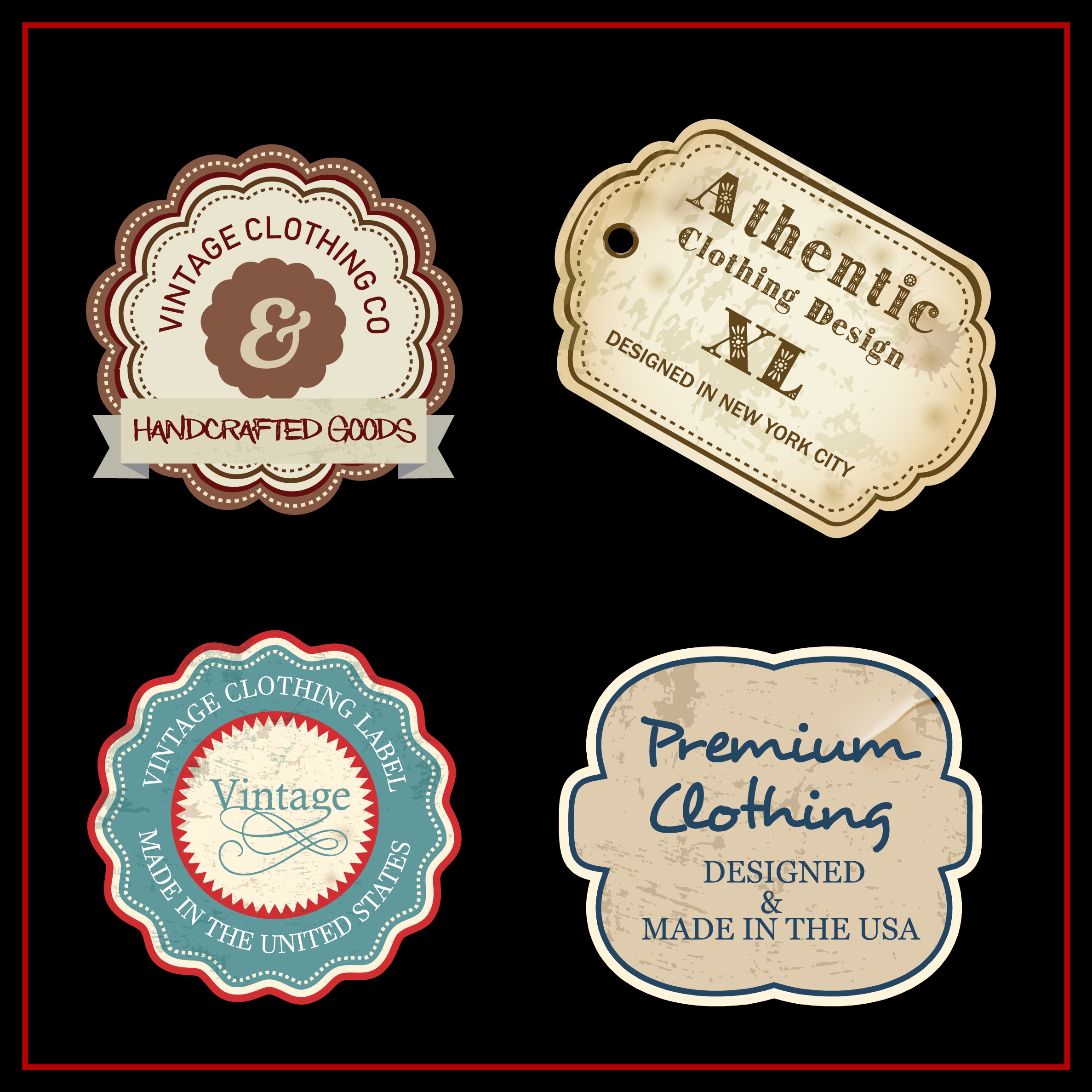 textile labels collection flat retro shapes