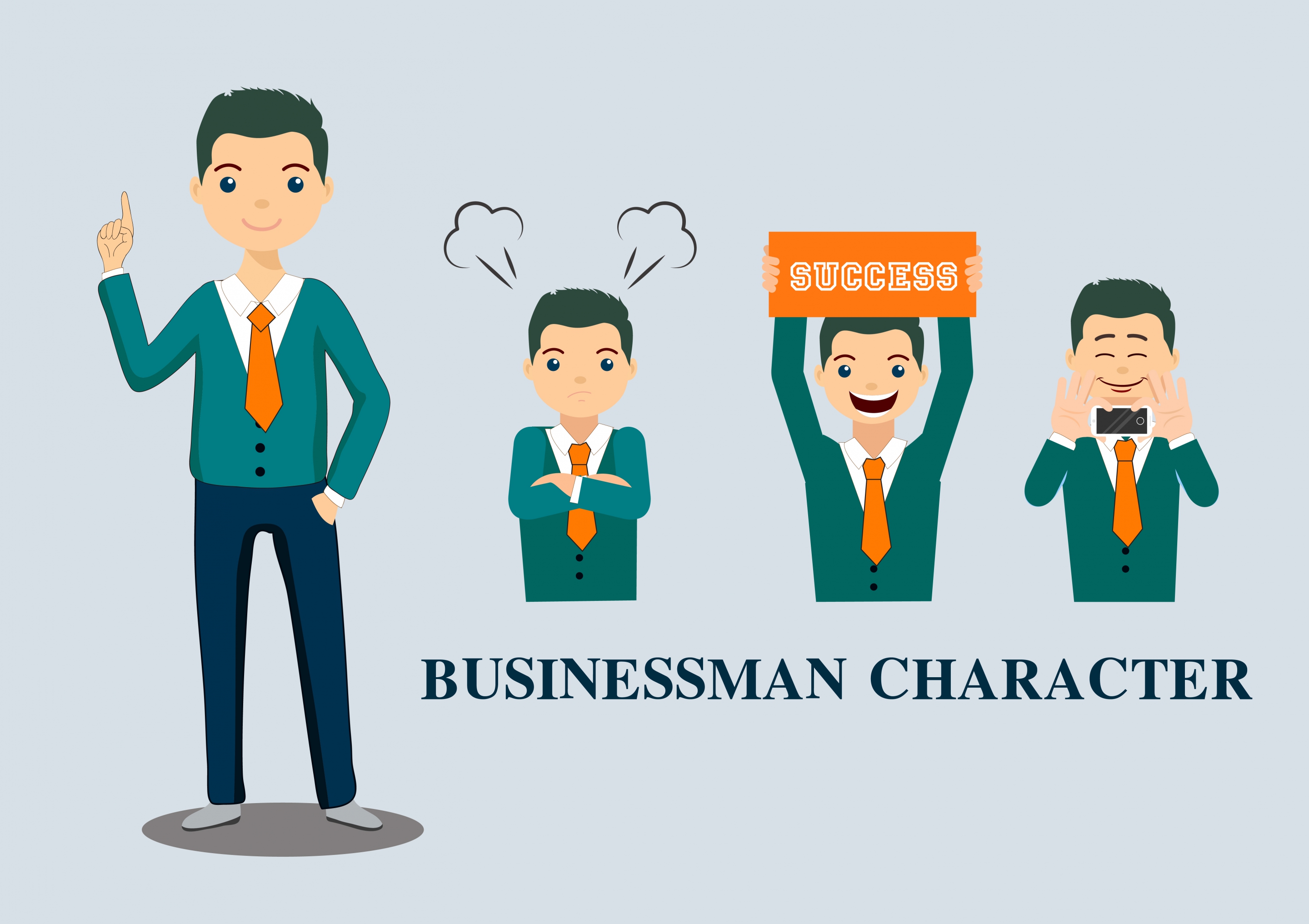 businessman character icons emotional design colored cartoon