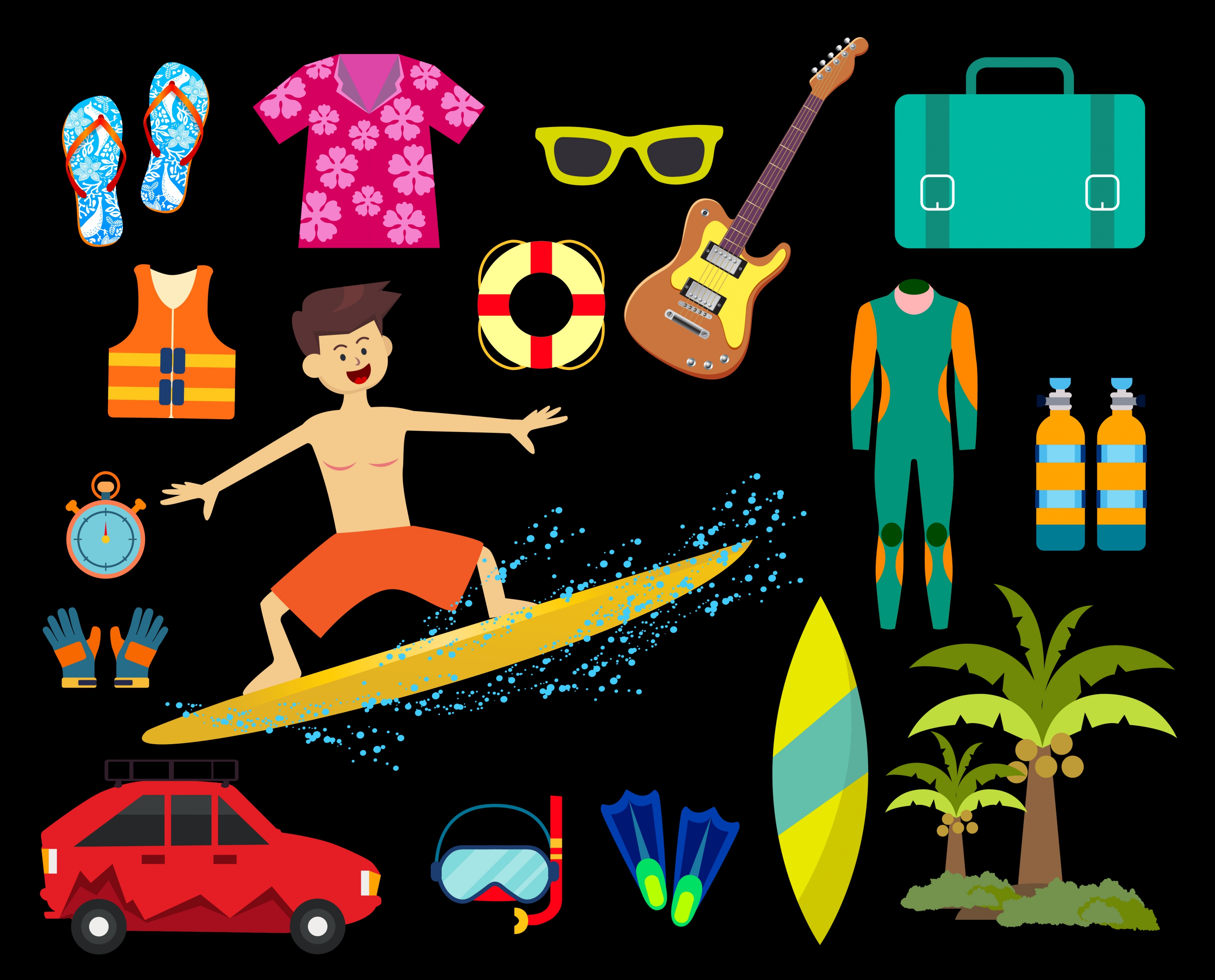 sea trip accessory icons colored design