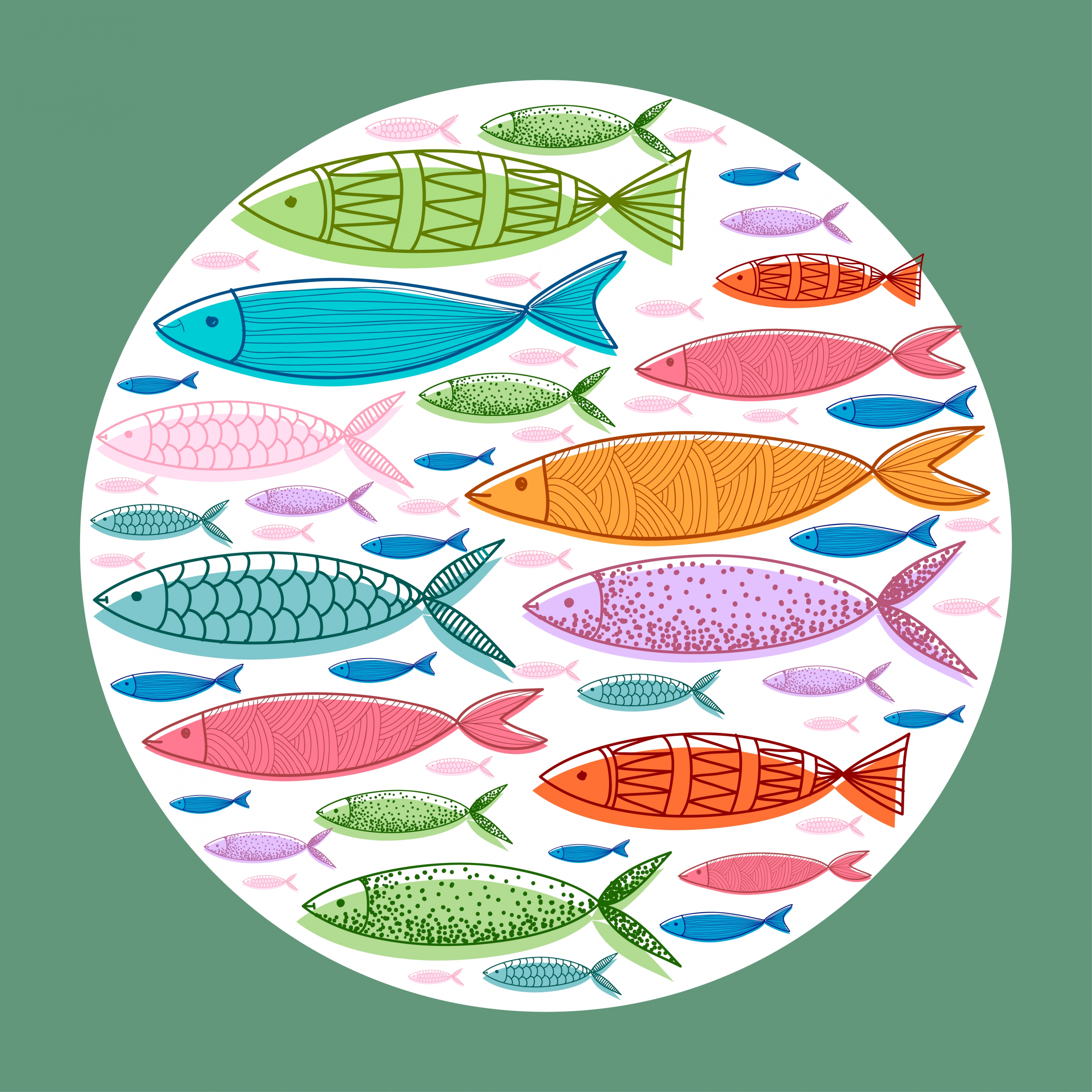 fish background colorful icons circle layout