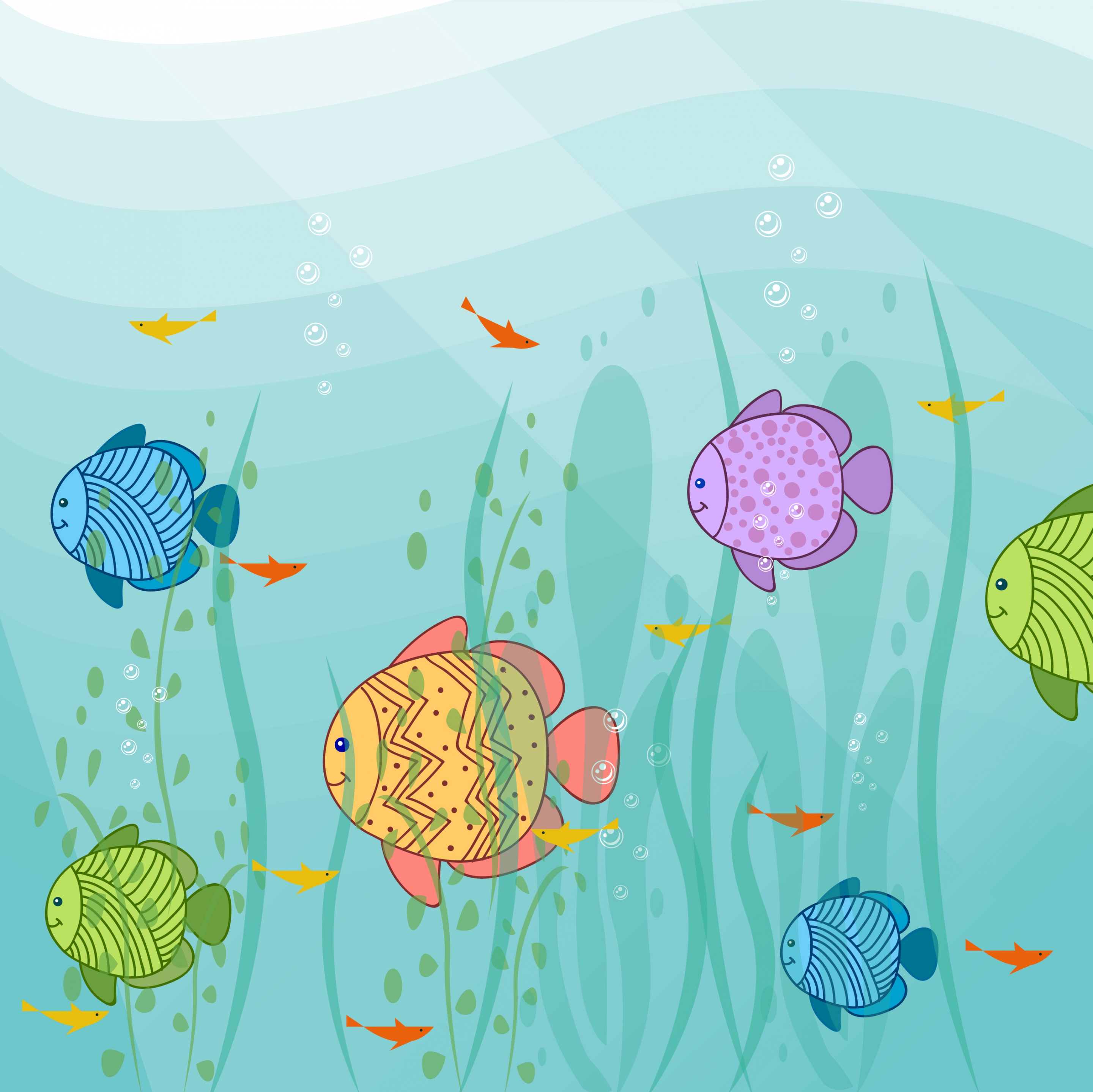 marine life drawing colorful handdrawn fish icons