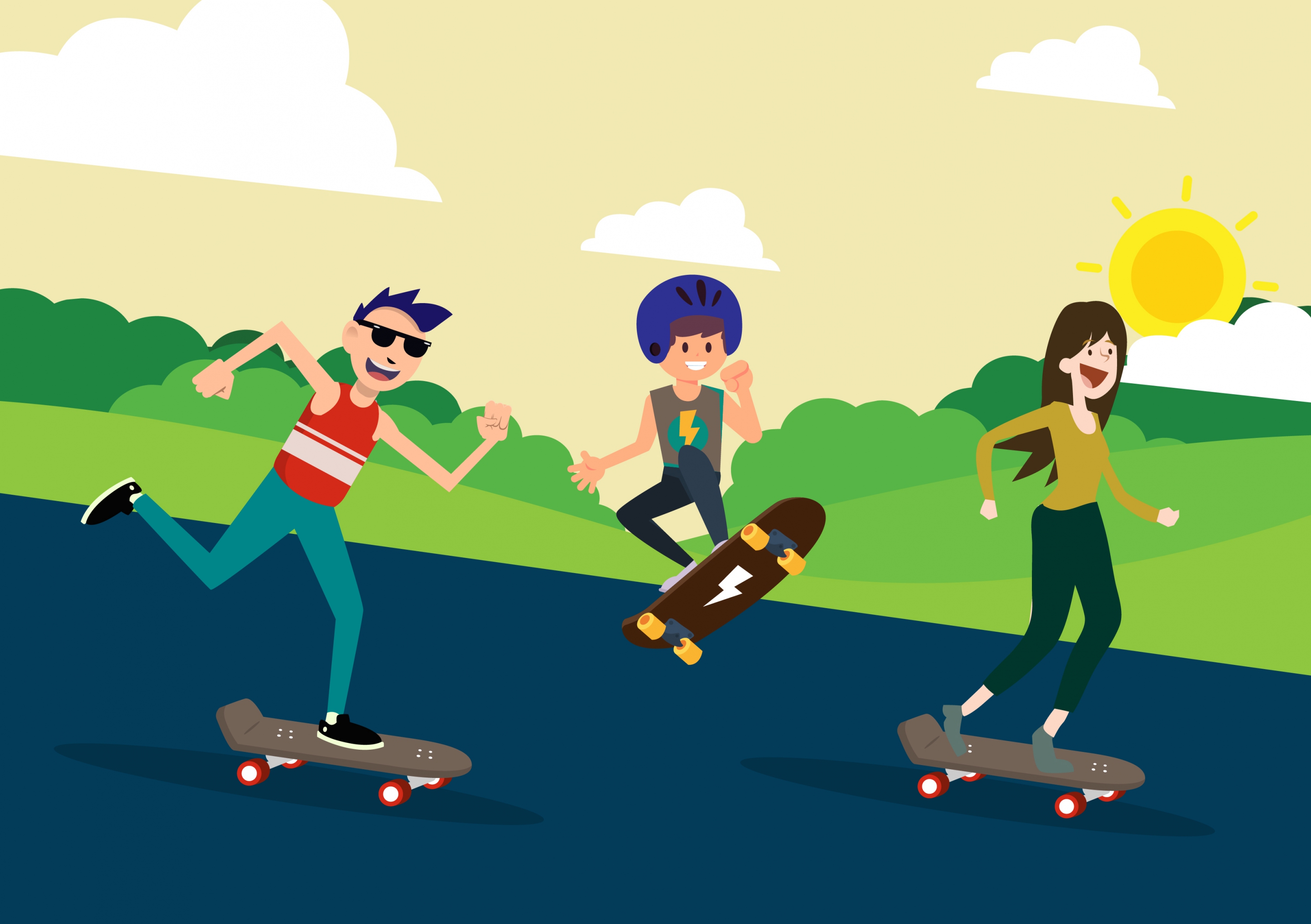 youth life drawing skateboard human icons colored cartoon