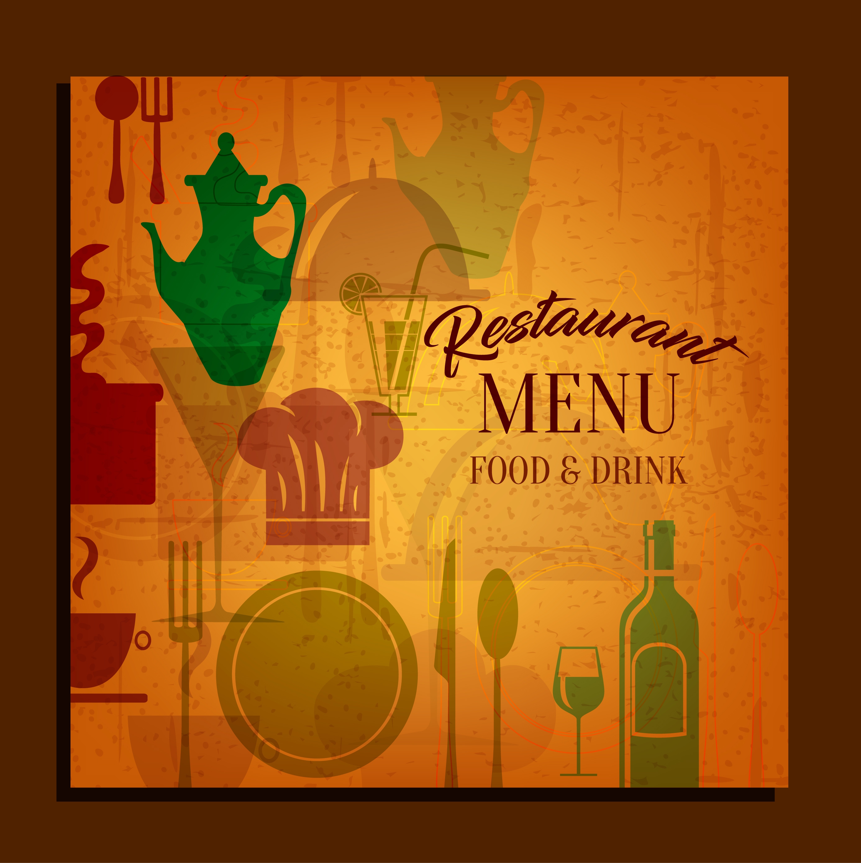 restaurant cover template kitchenware icons classical flat design