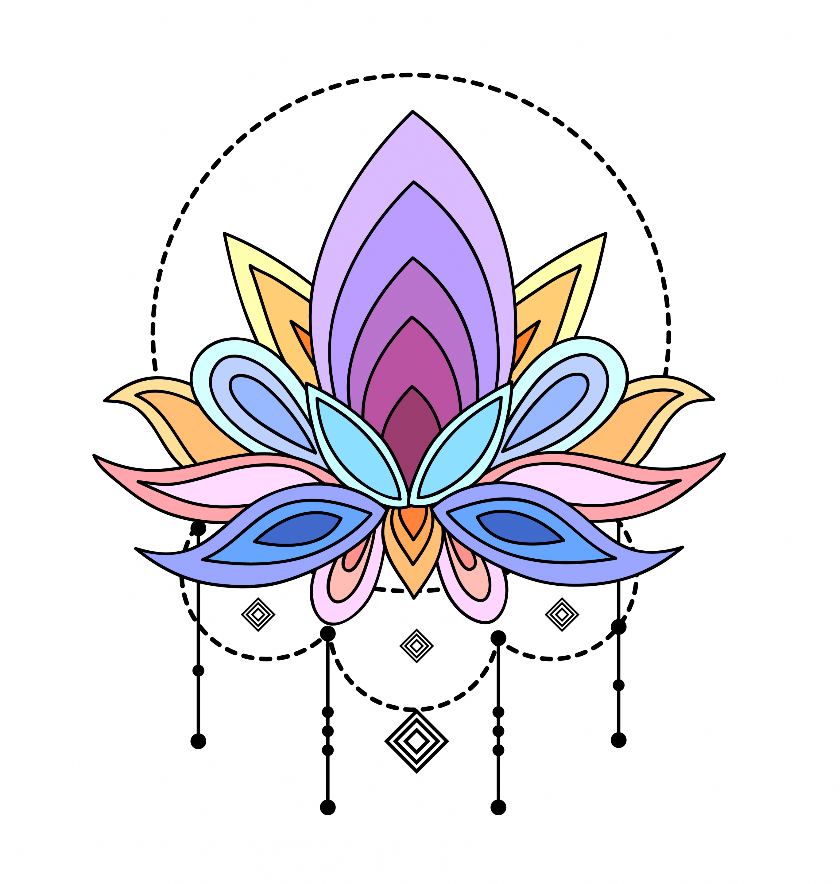 tattoo template colorful lotus sketch