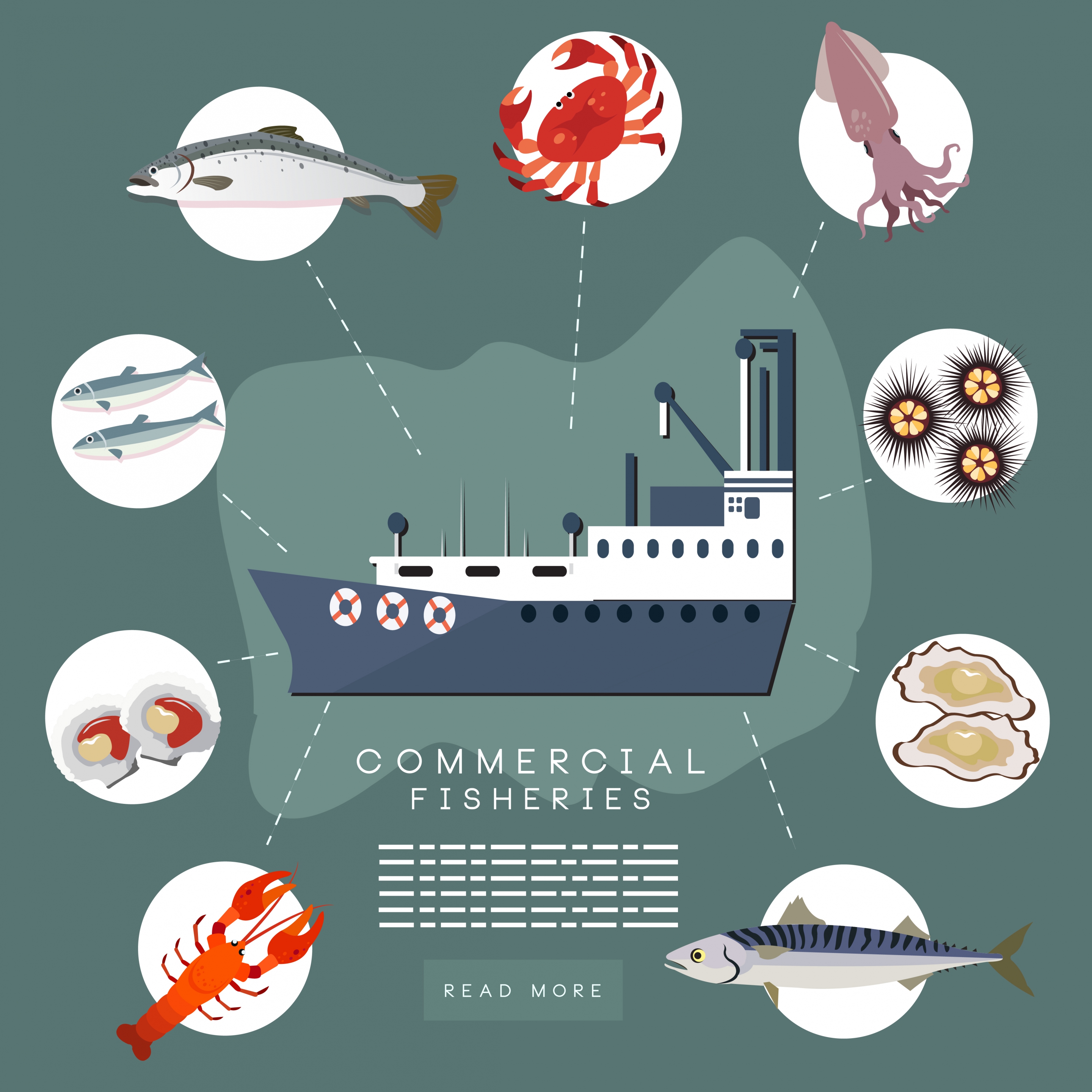 commercial fisheries banner vessel seafood icons