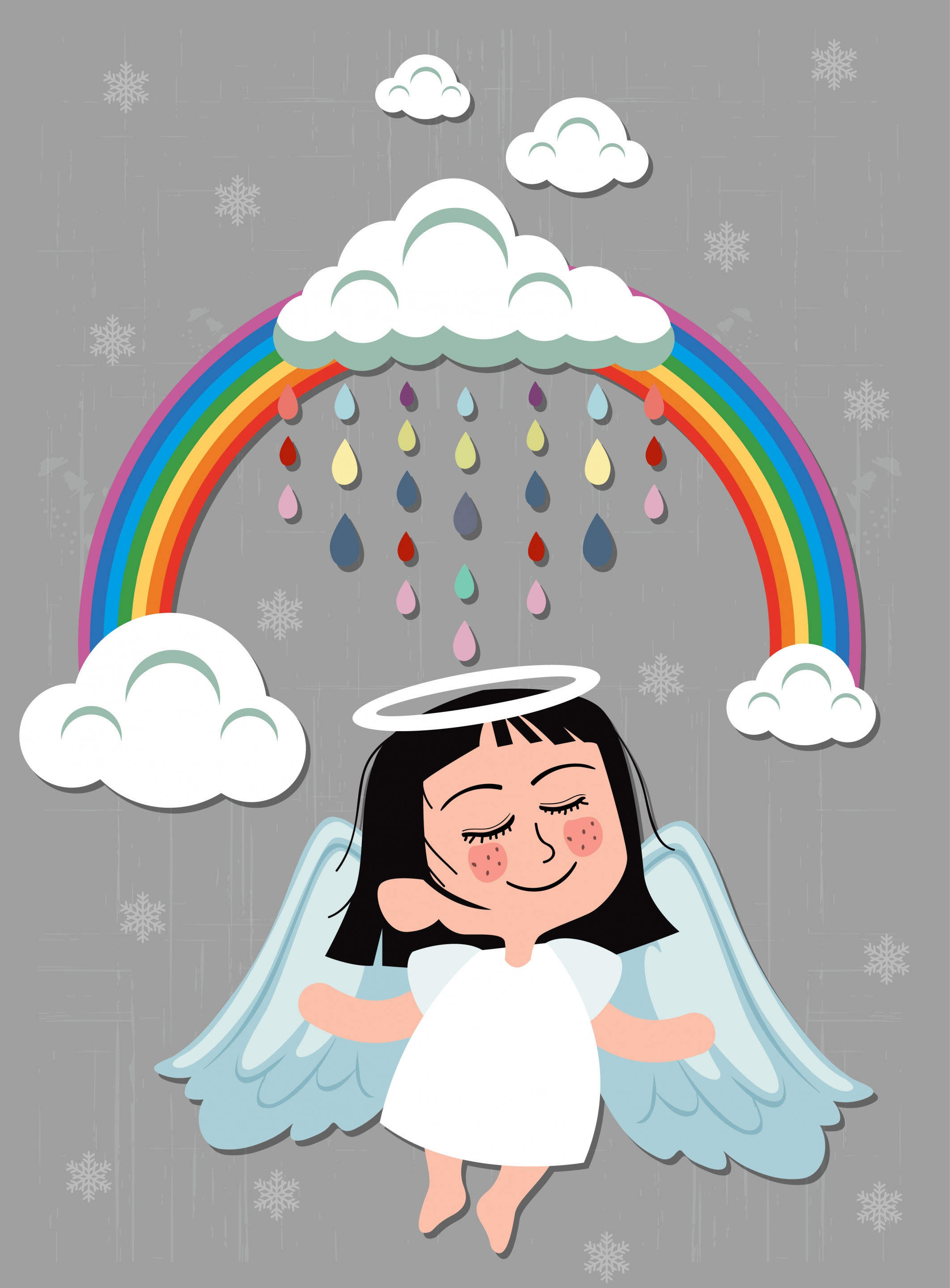 angle drawing cute girl rainbow cloud icons