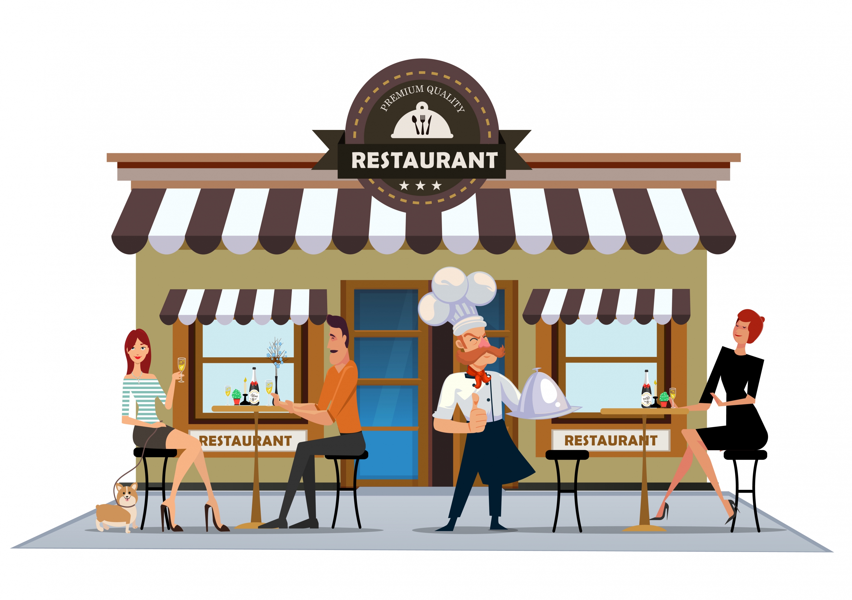 restaurant exterior drawing cook diners icons colored cartoon