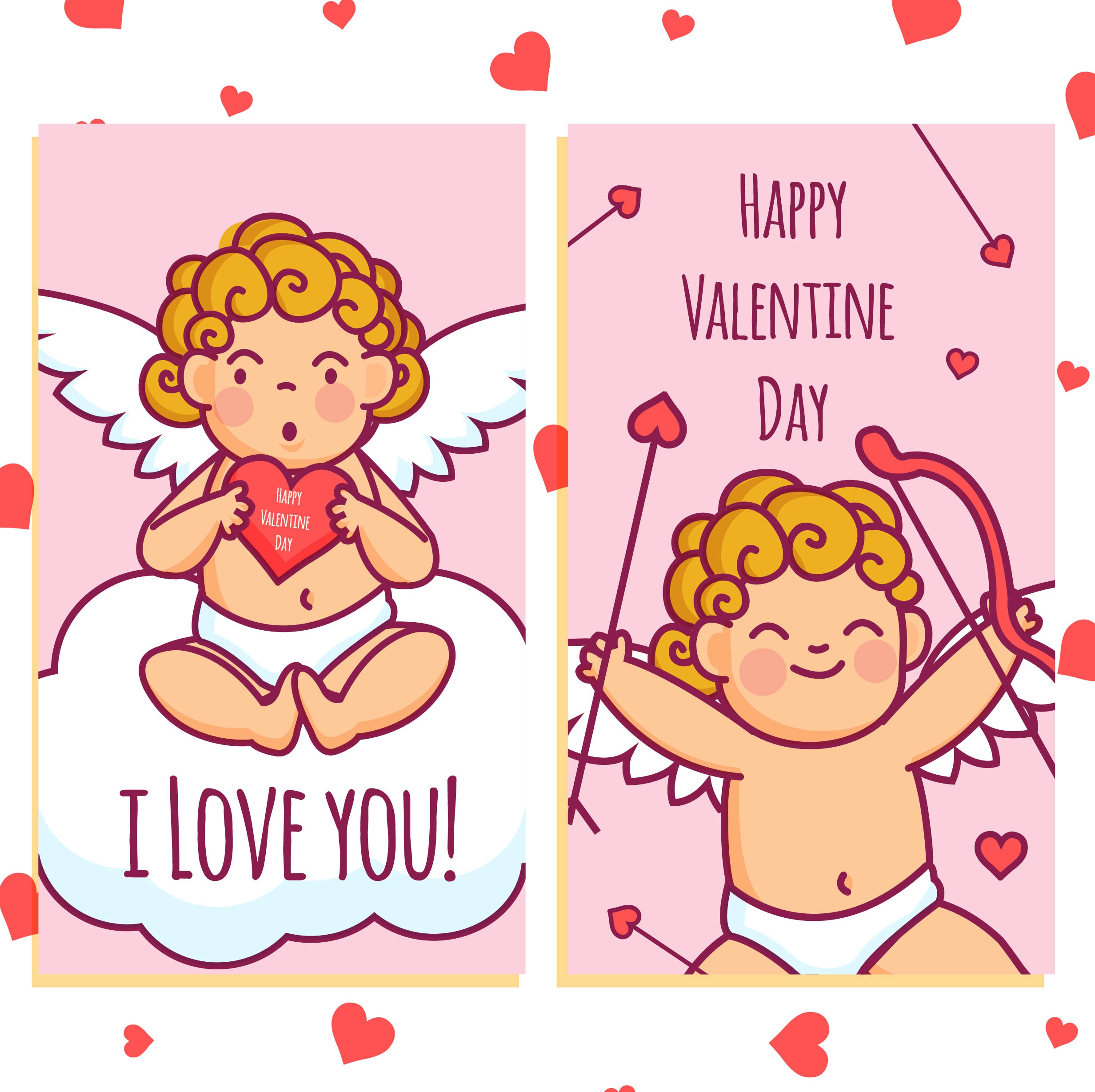 valentine card cover template cute angel hearts decor