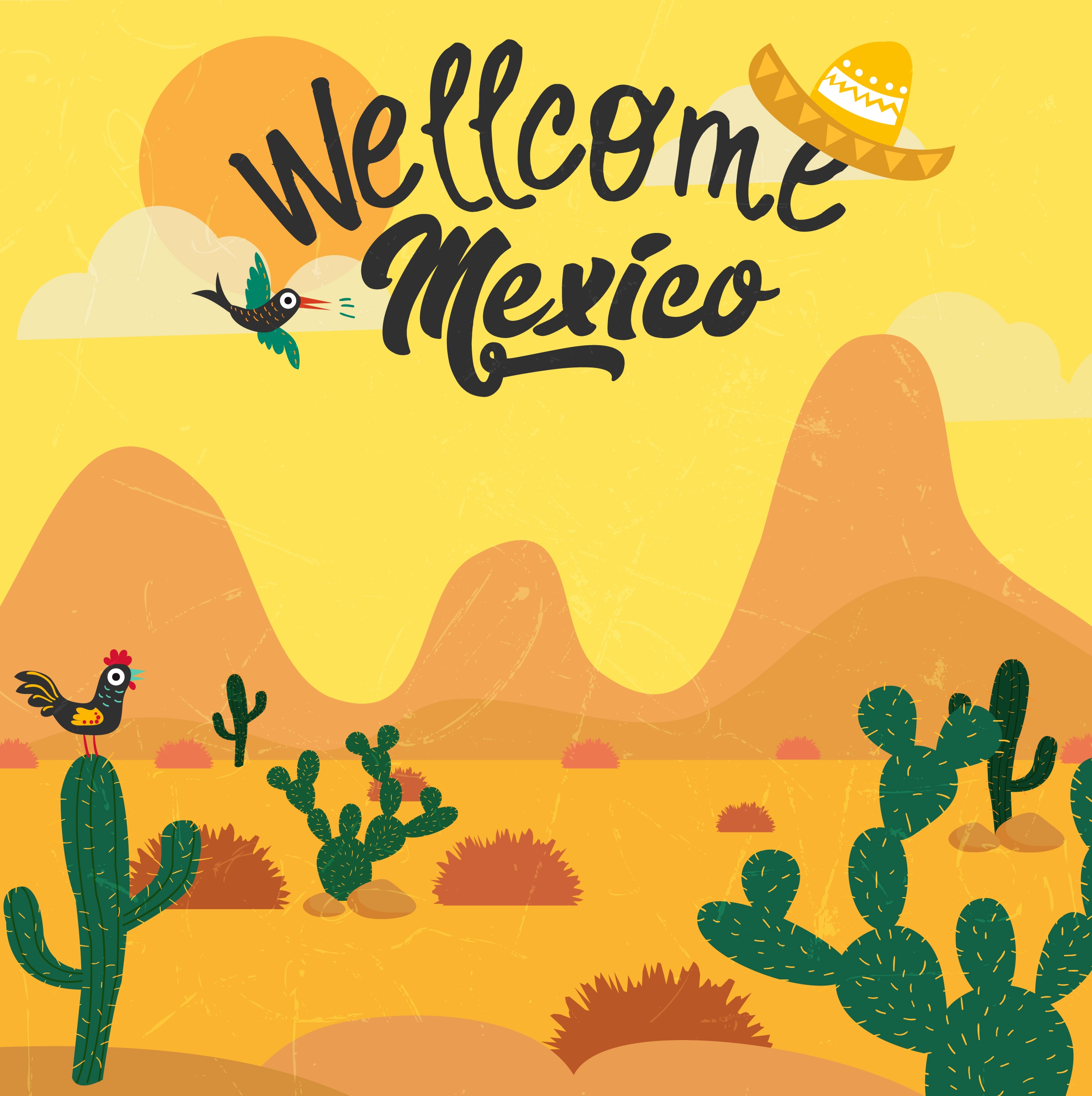 mexico advertising banner desert landscape classical colored design