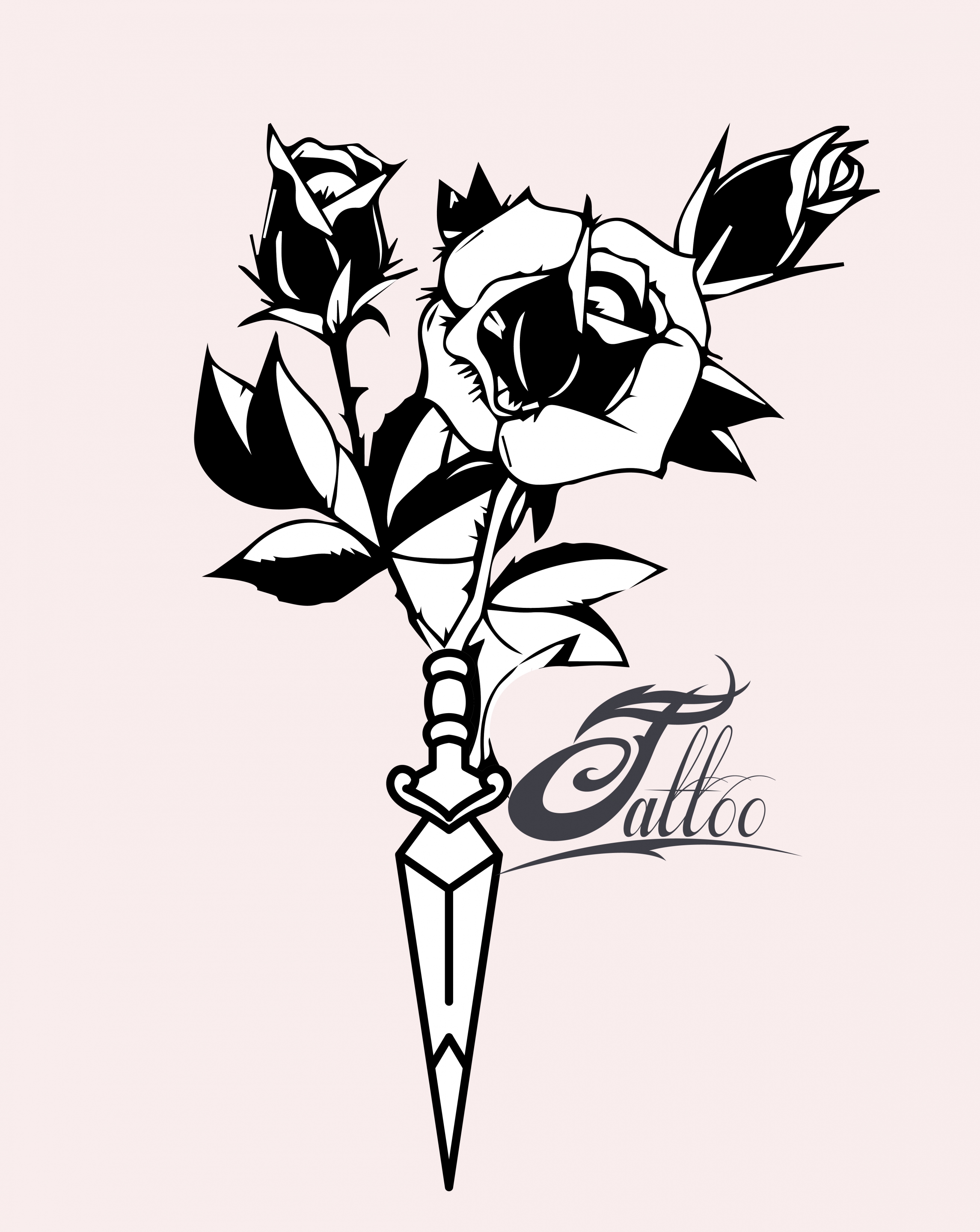 tattoo template roses sword decor classical sketch