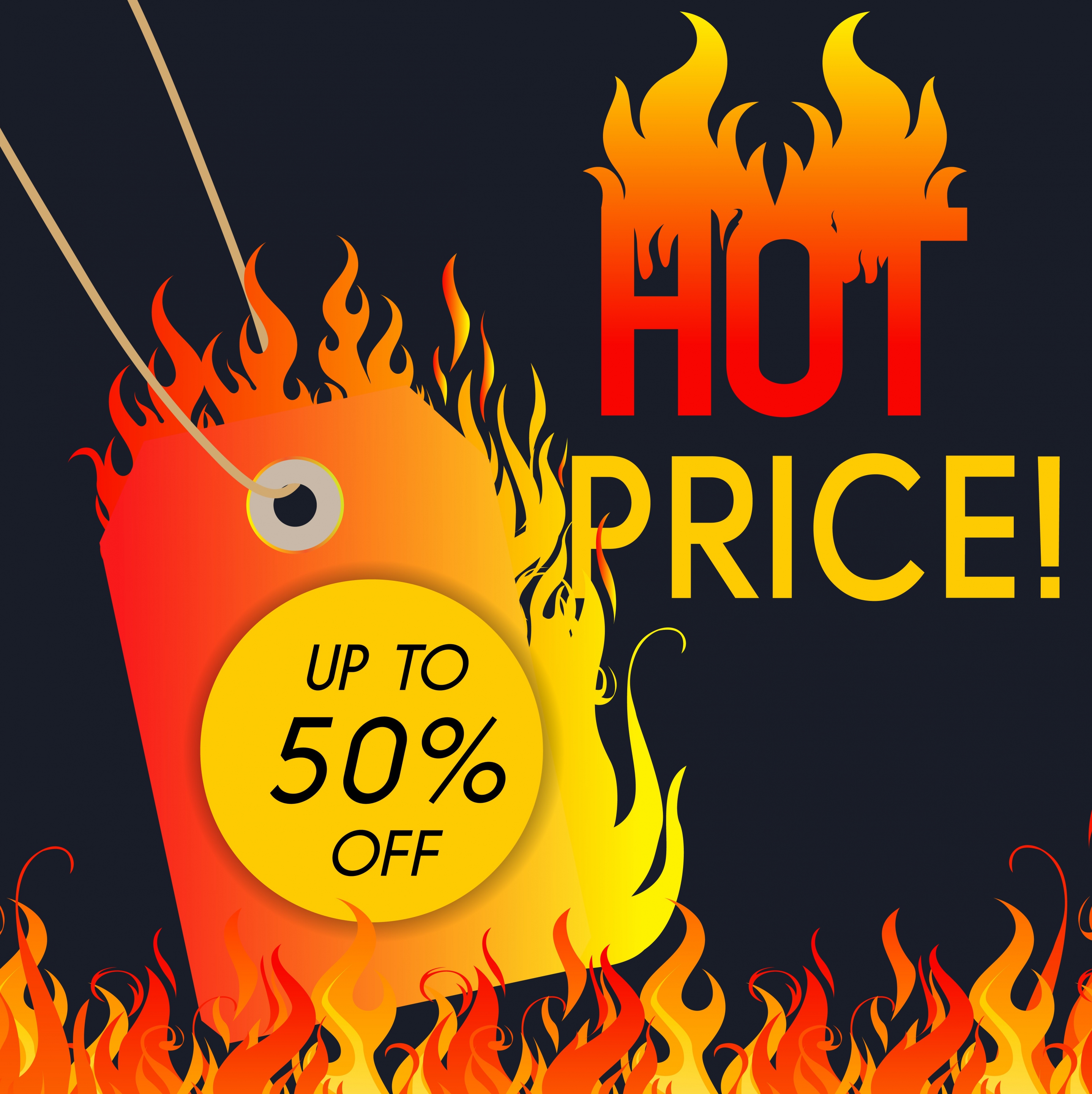 sales banner burning card flame design