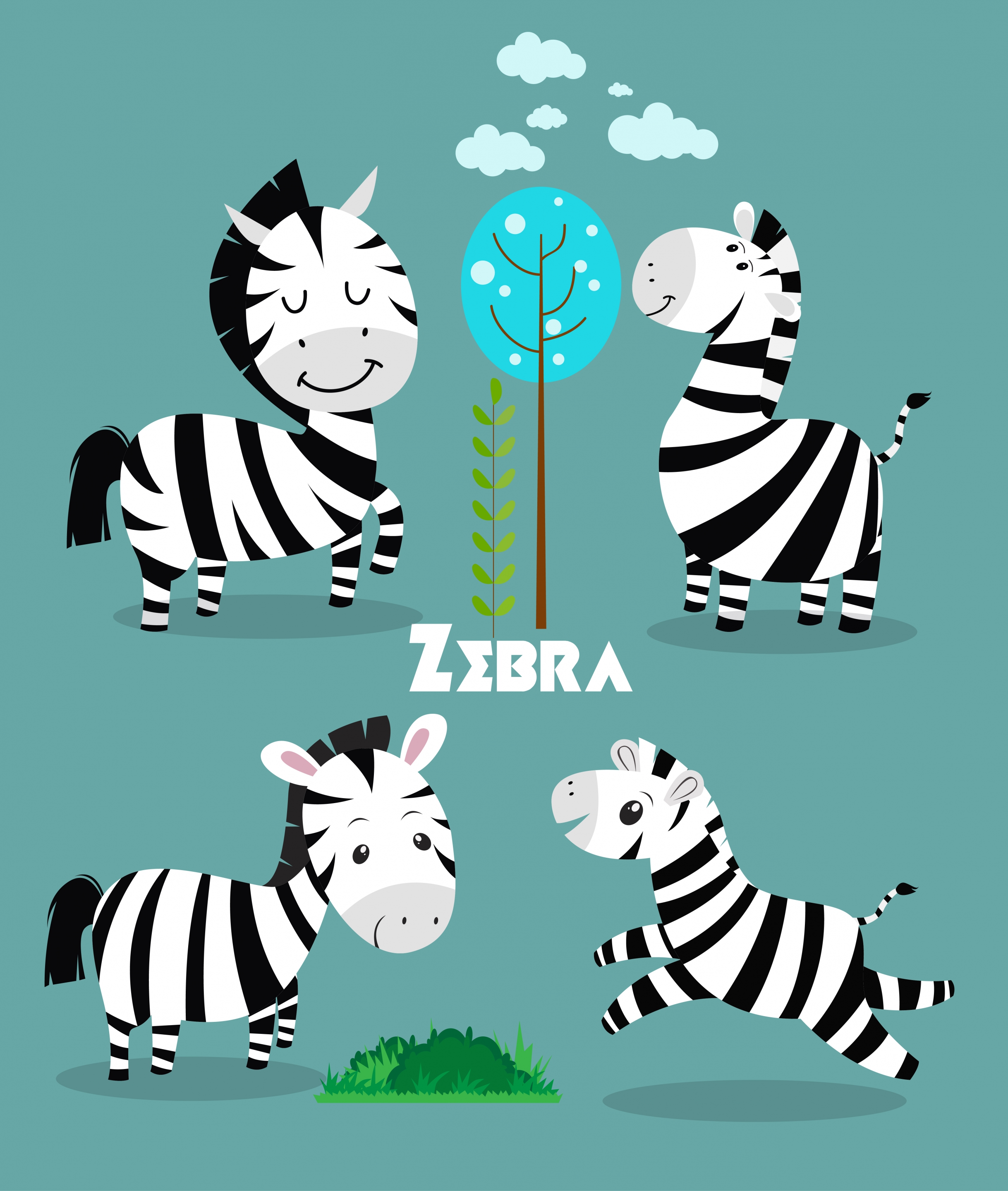 wildlife background cute zebra icon colored cartoon