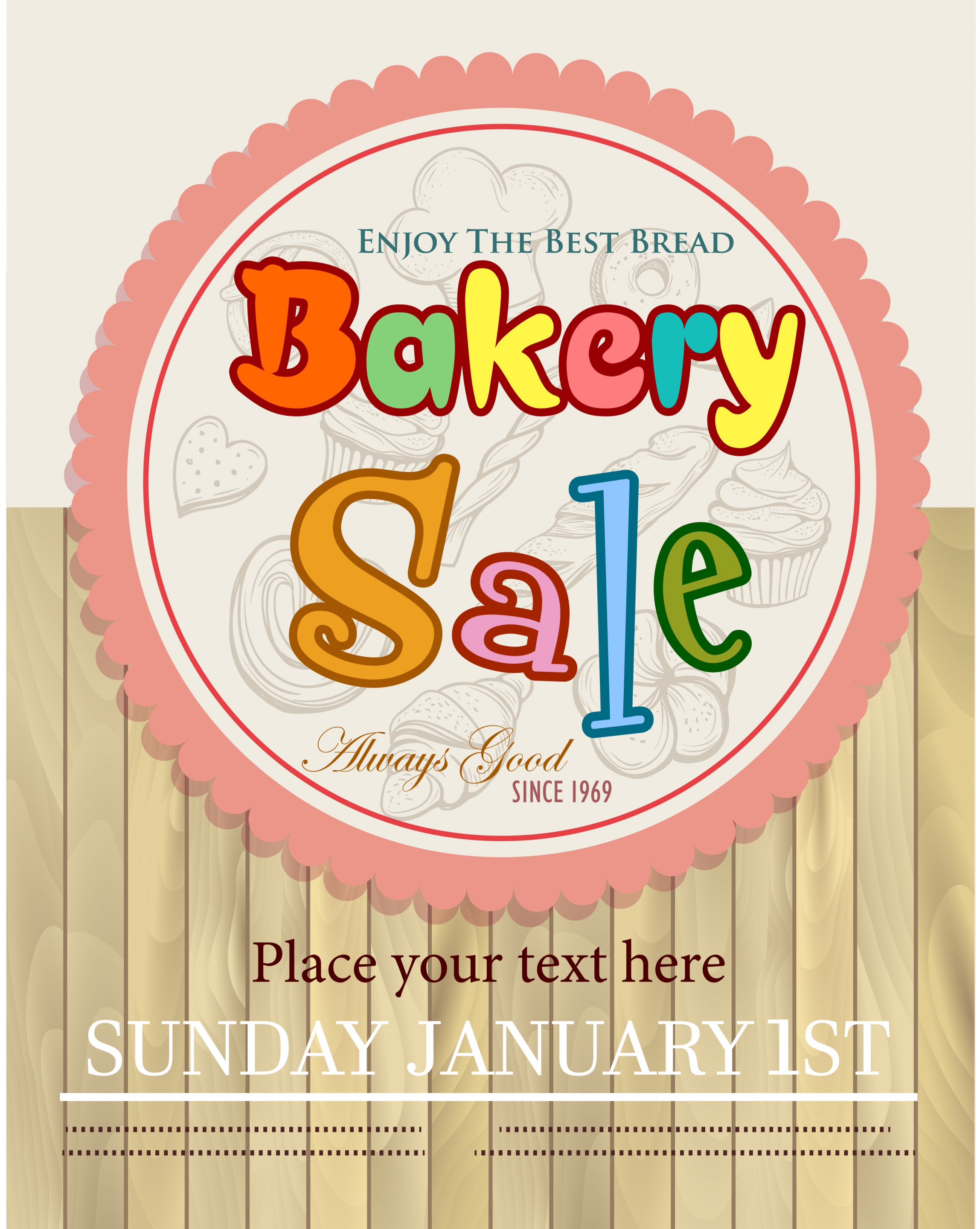 bakery sale banner circle stamp wooden wall decor