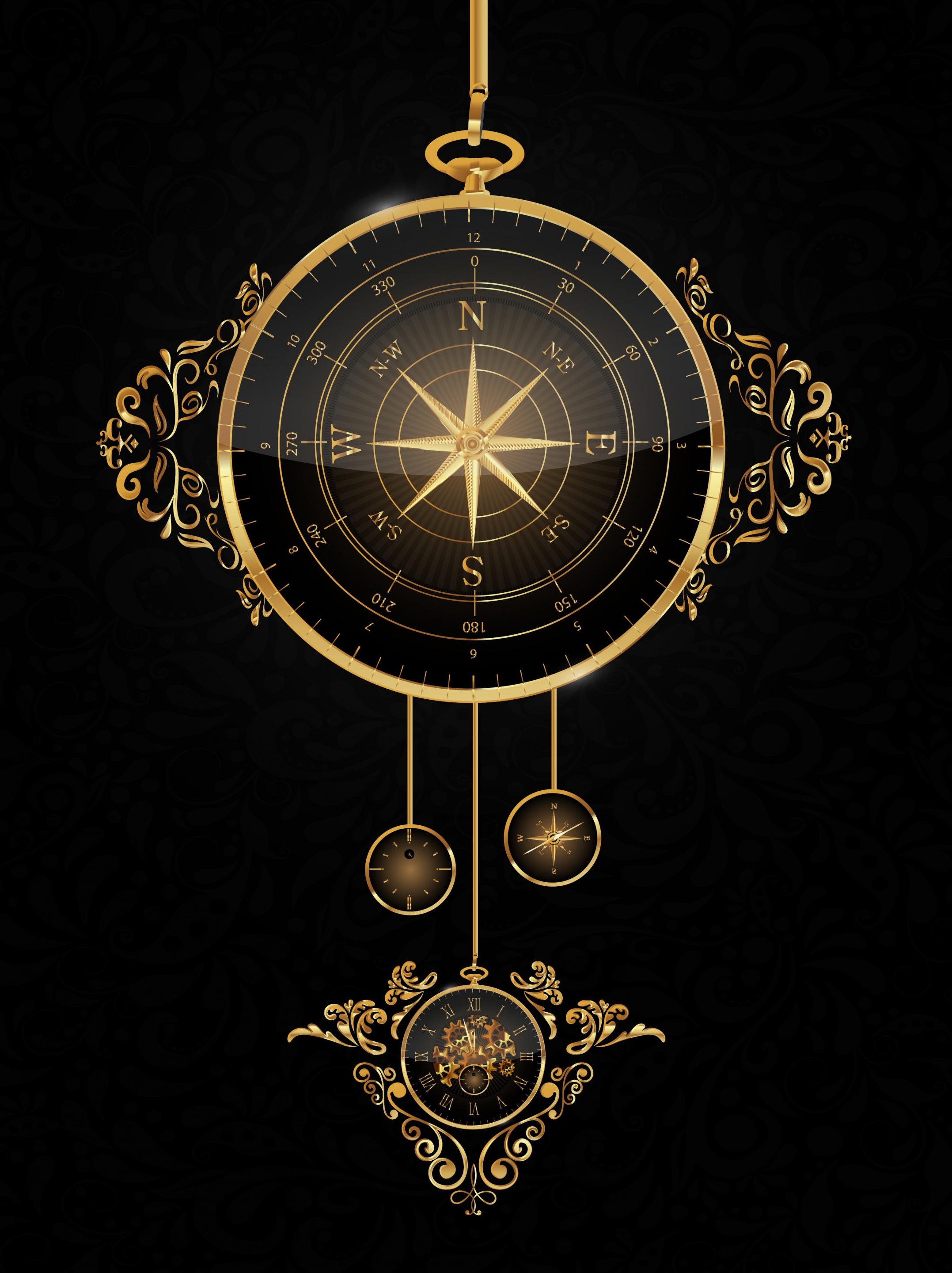 compass template shiny golden hanging decor