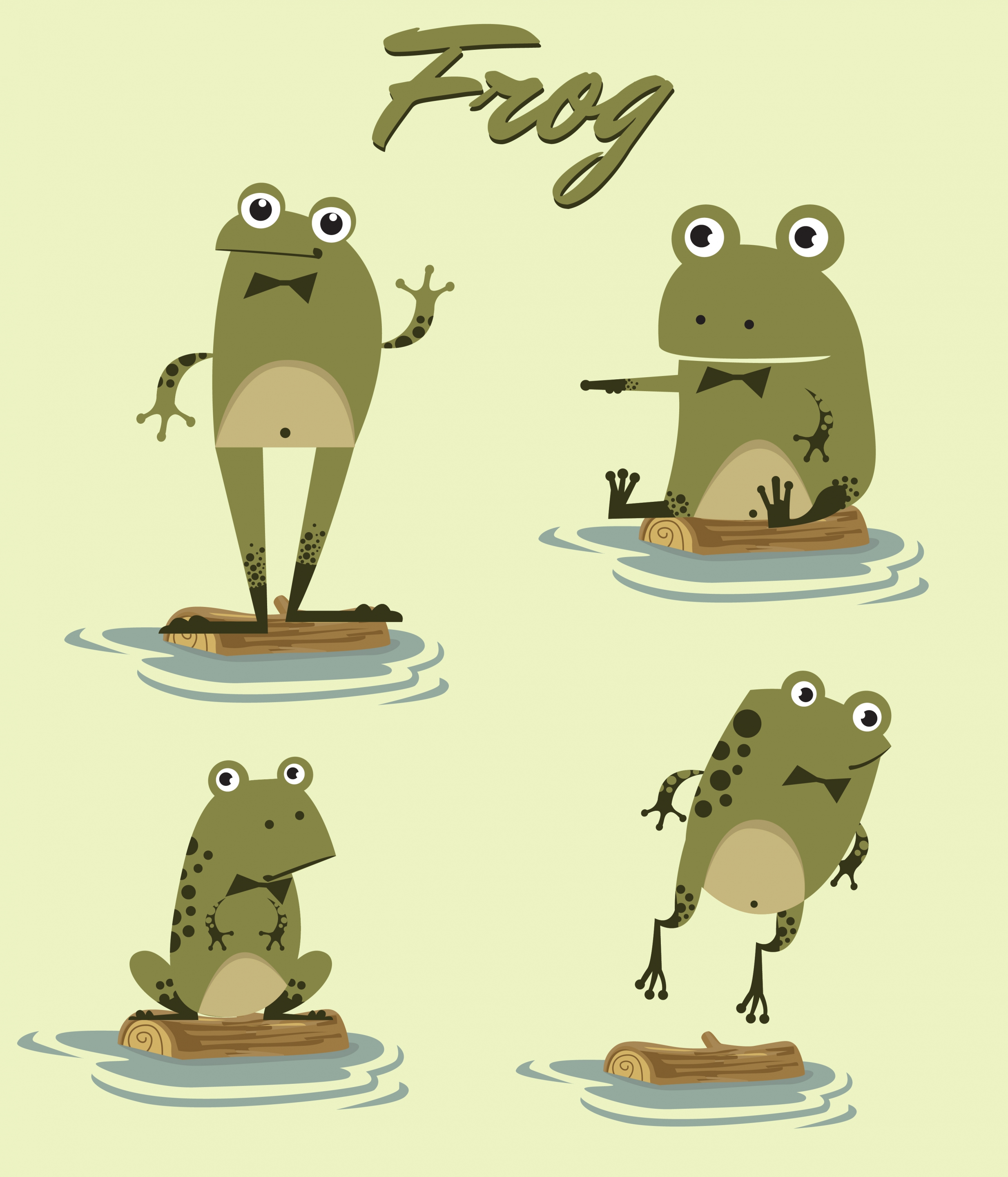 frogs icons collection stylized cartoon design