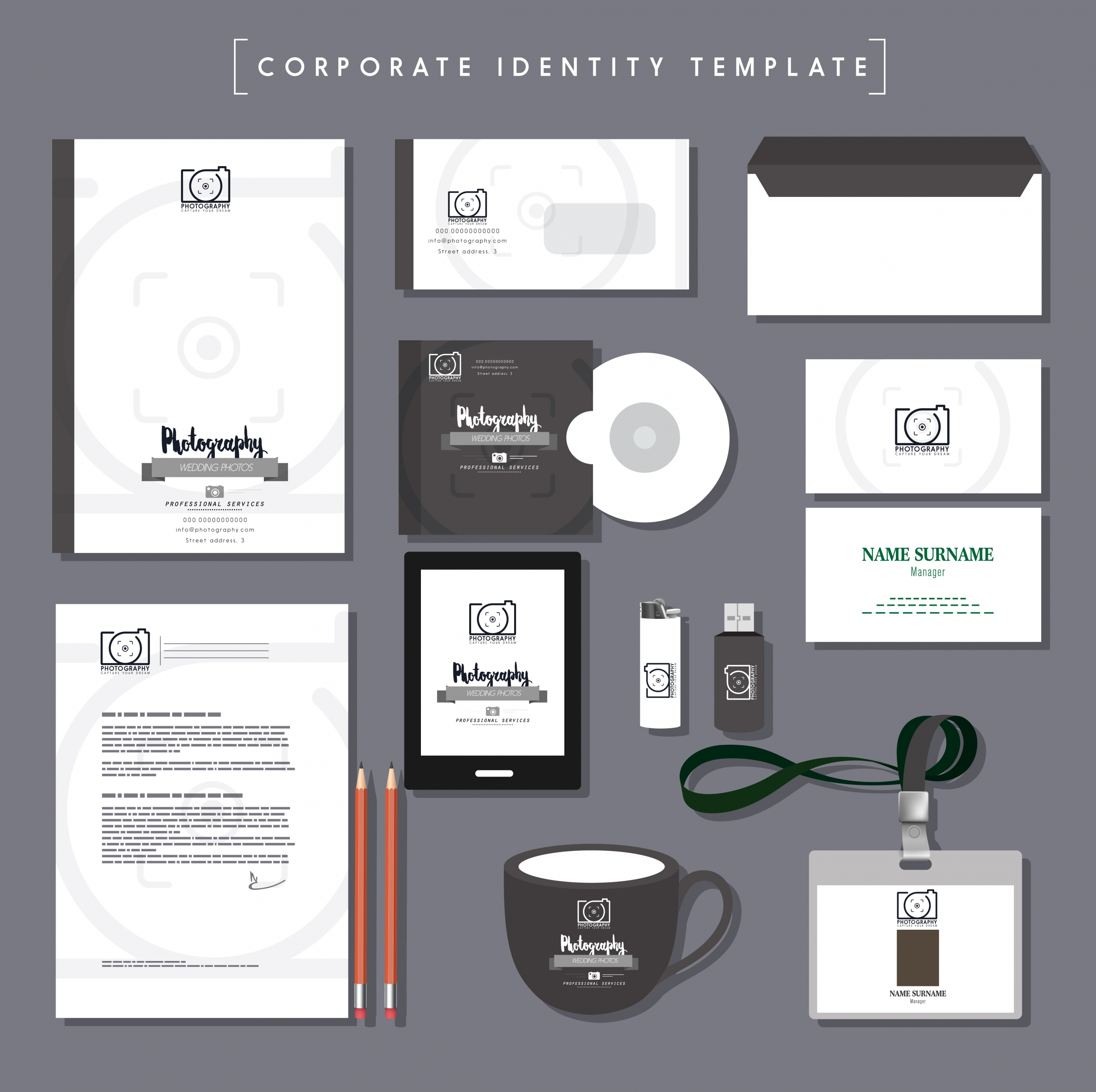 business identity sets grey decor photography logo