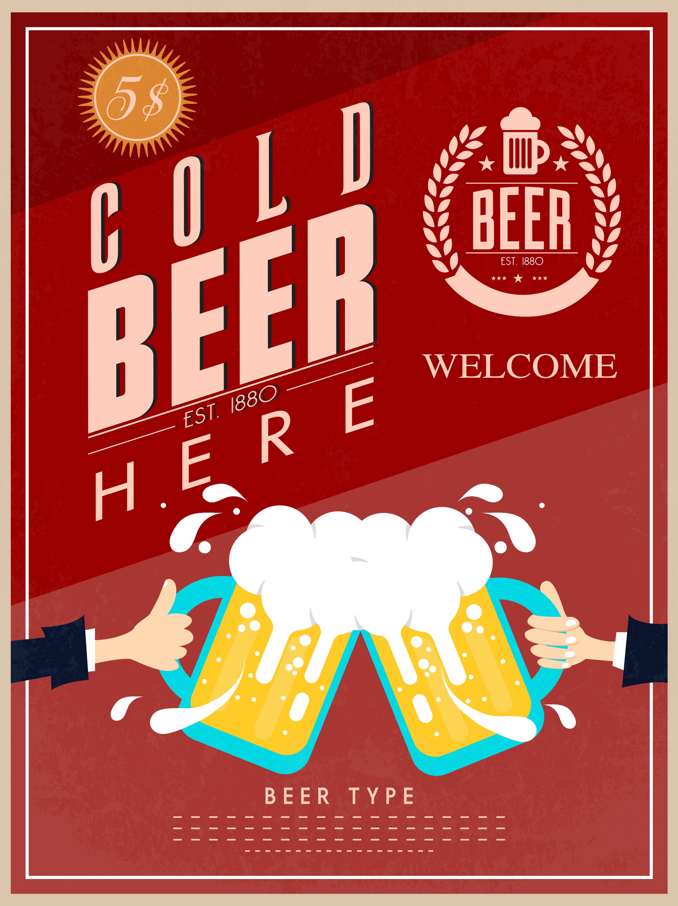 cold beer advertisement cheering hands big glass decor