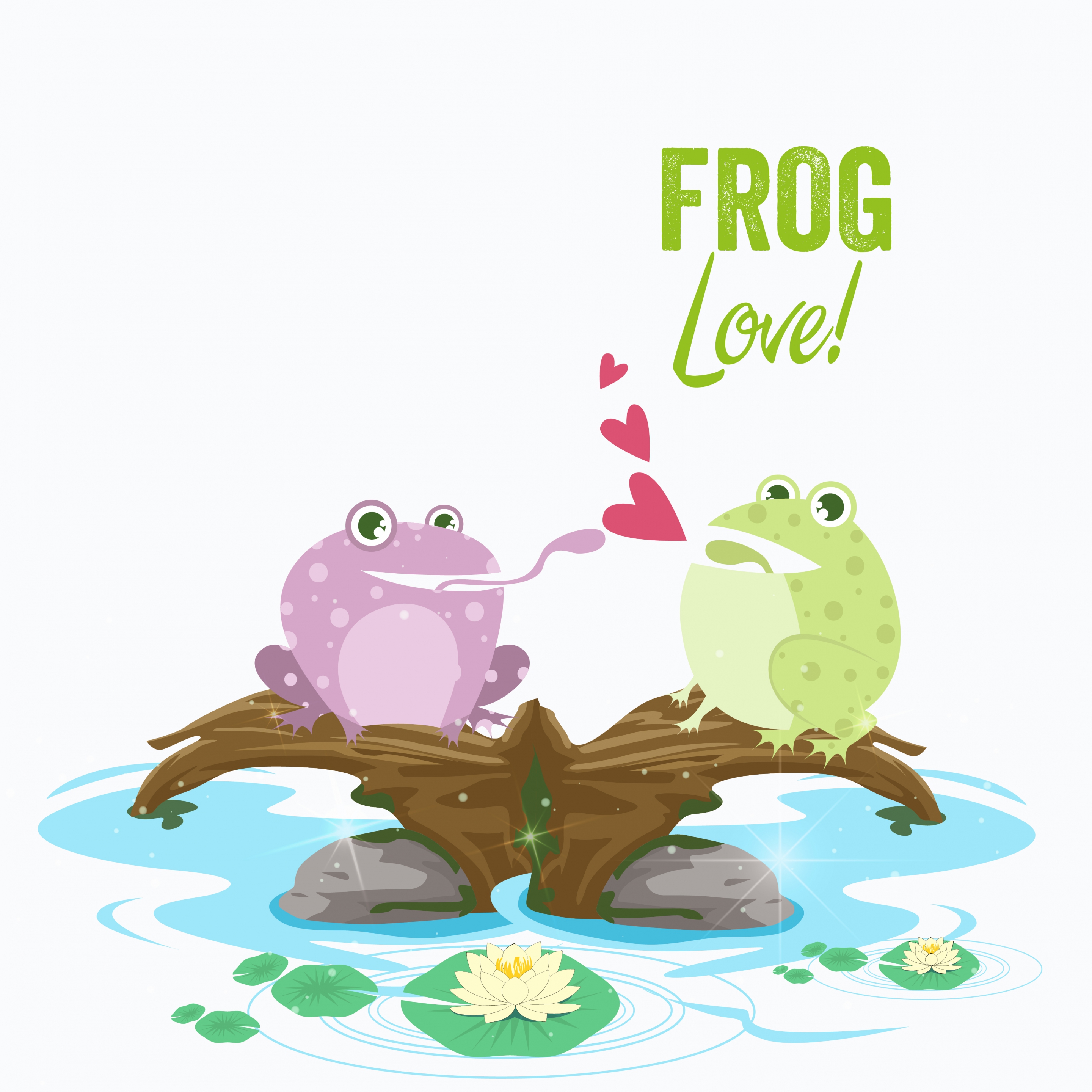 love background frog couple icon colored cartoon design