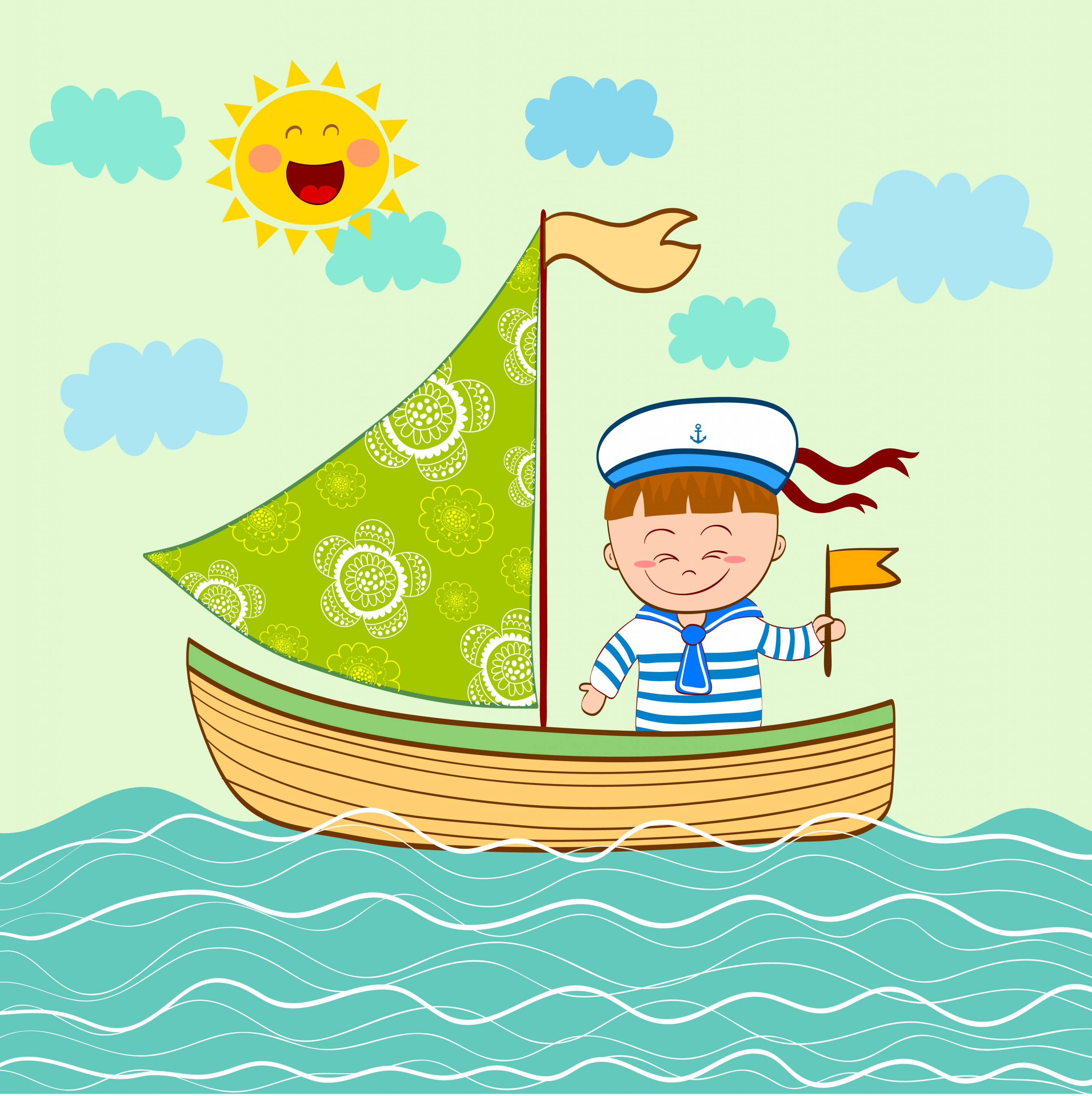 voyage drawing sailboat kid sea icons cartoon design