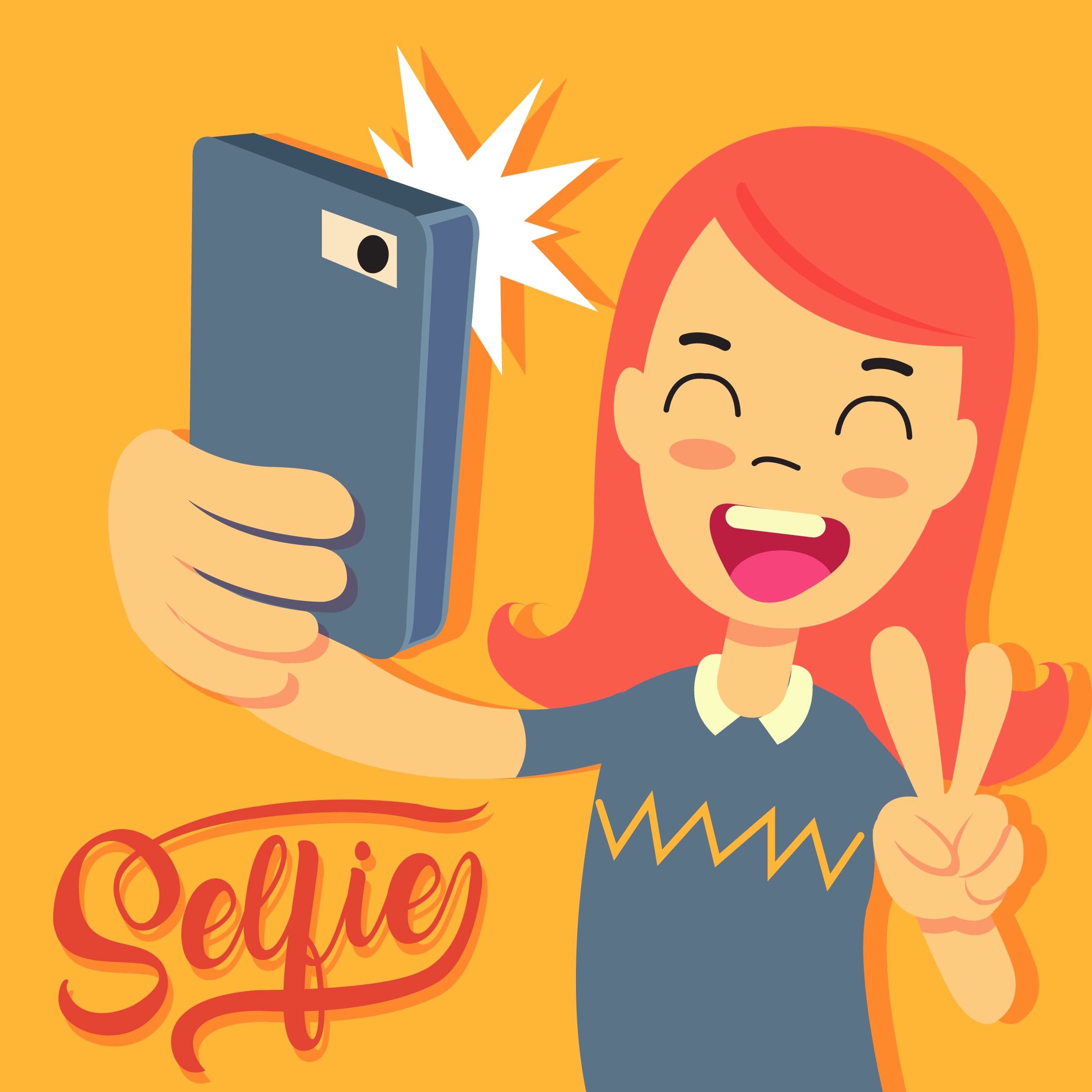 selfie drawing young girl smartphone icons