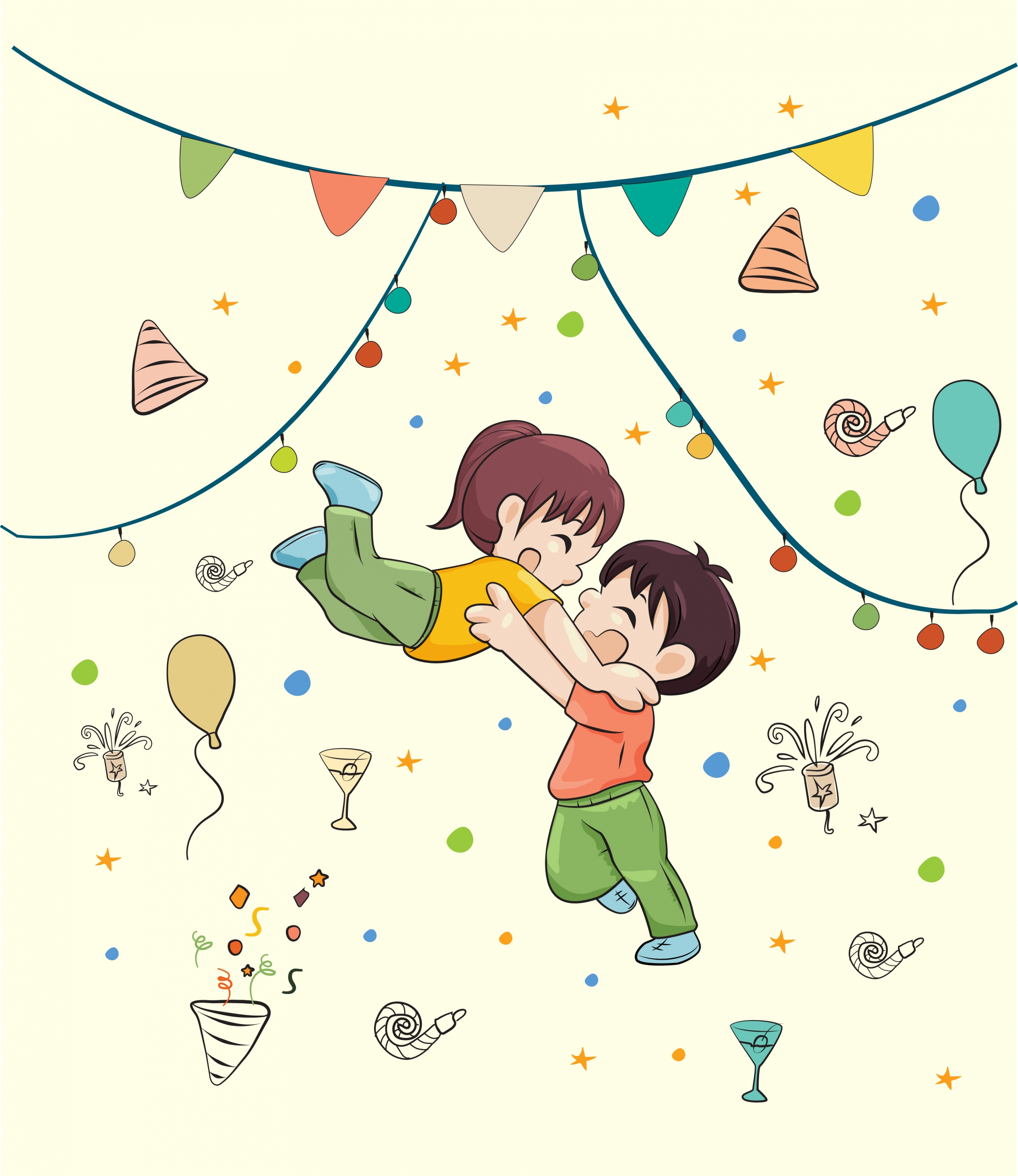 celebration background joyful kids ribbon decor cartoon design