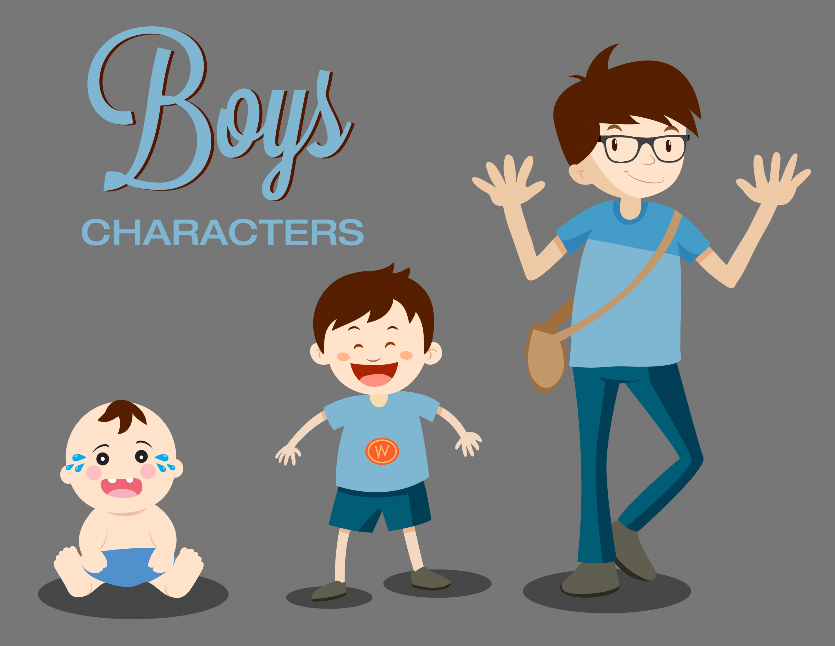 boy characters icons growing sequence cartoon design