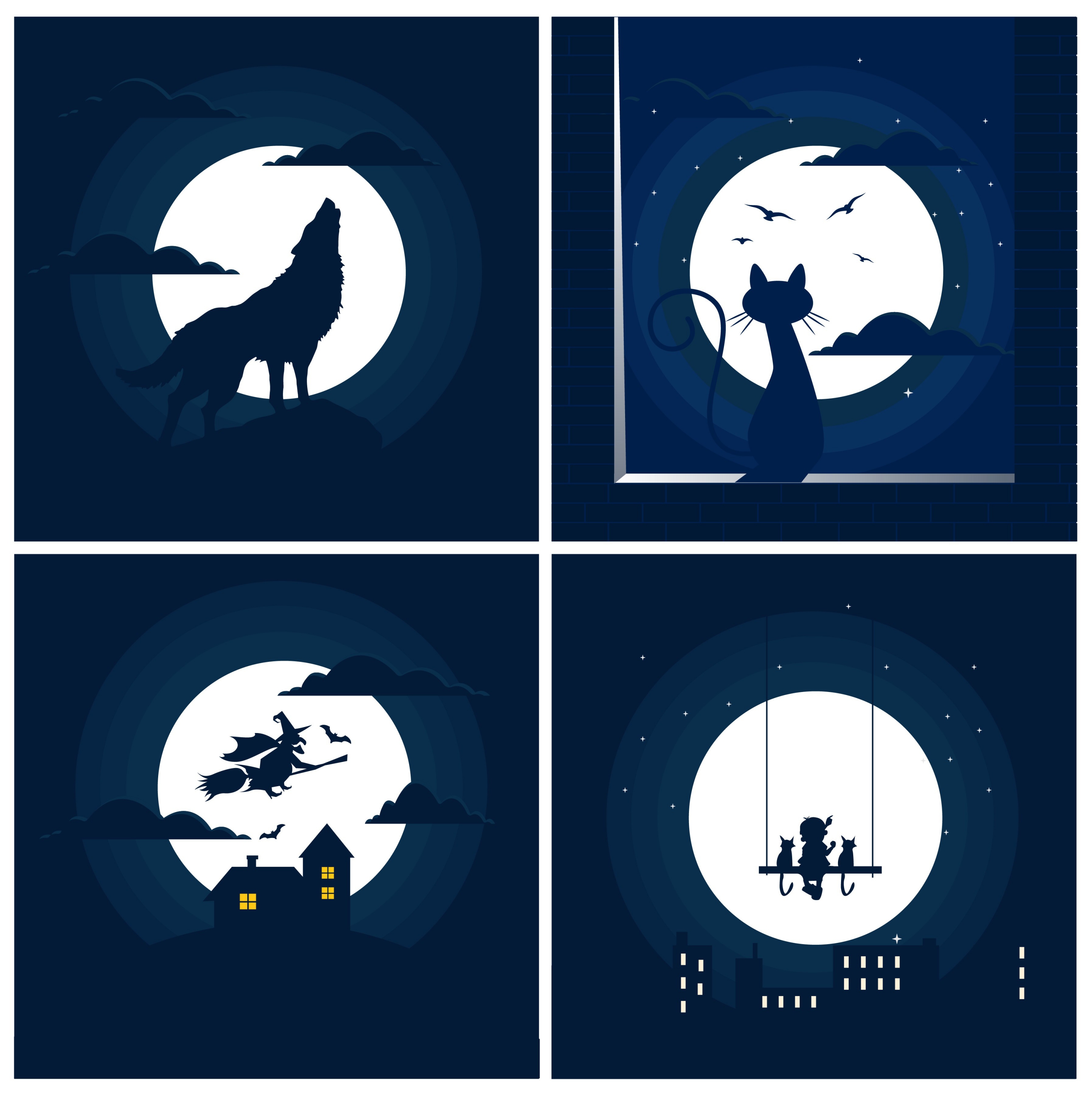 moonlight background sets dark blue design various symbols