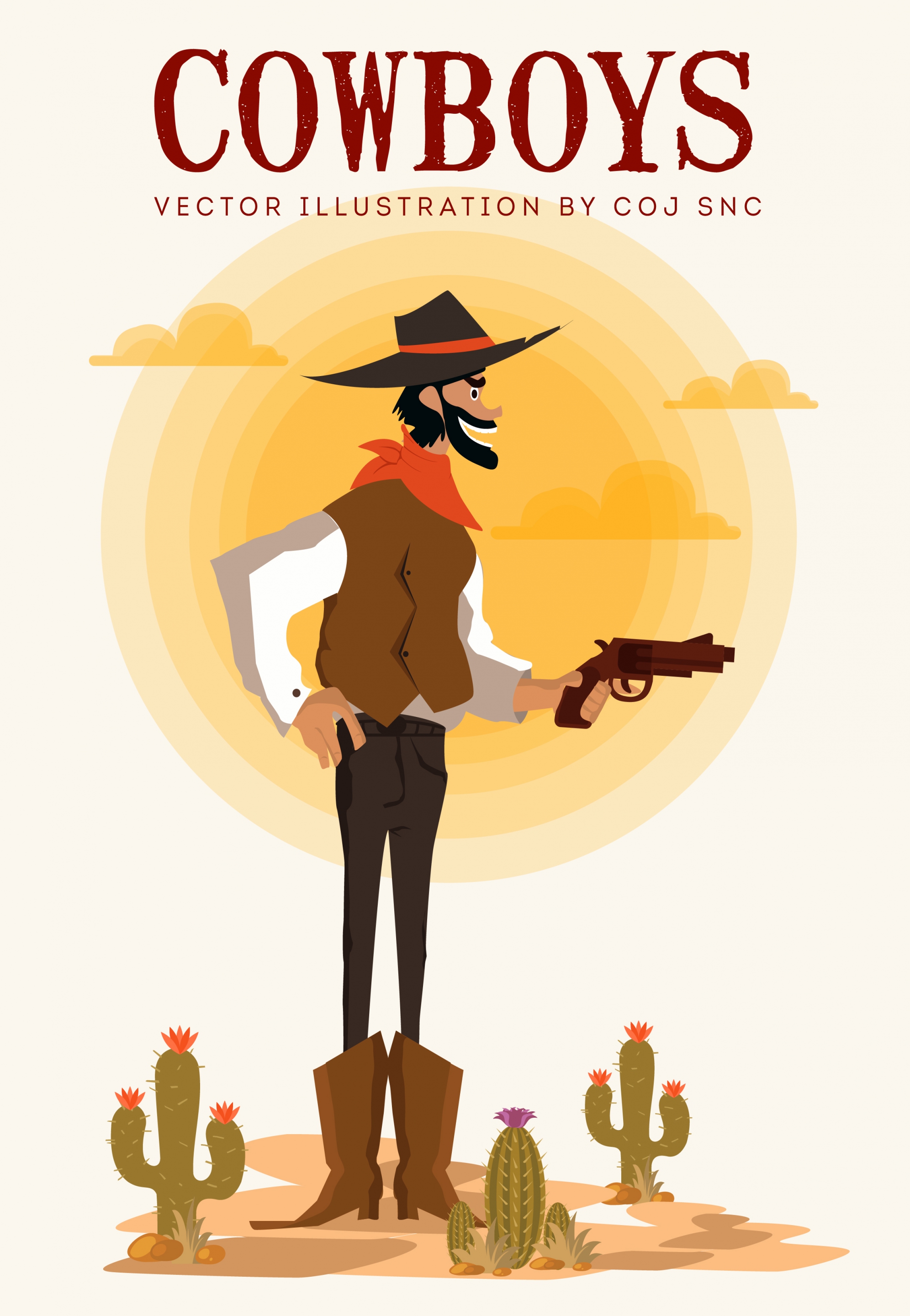 cowboy banner beard man icon colored cartoon design