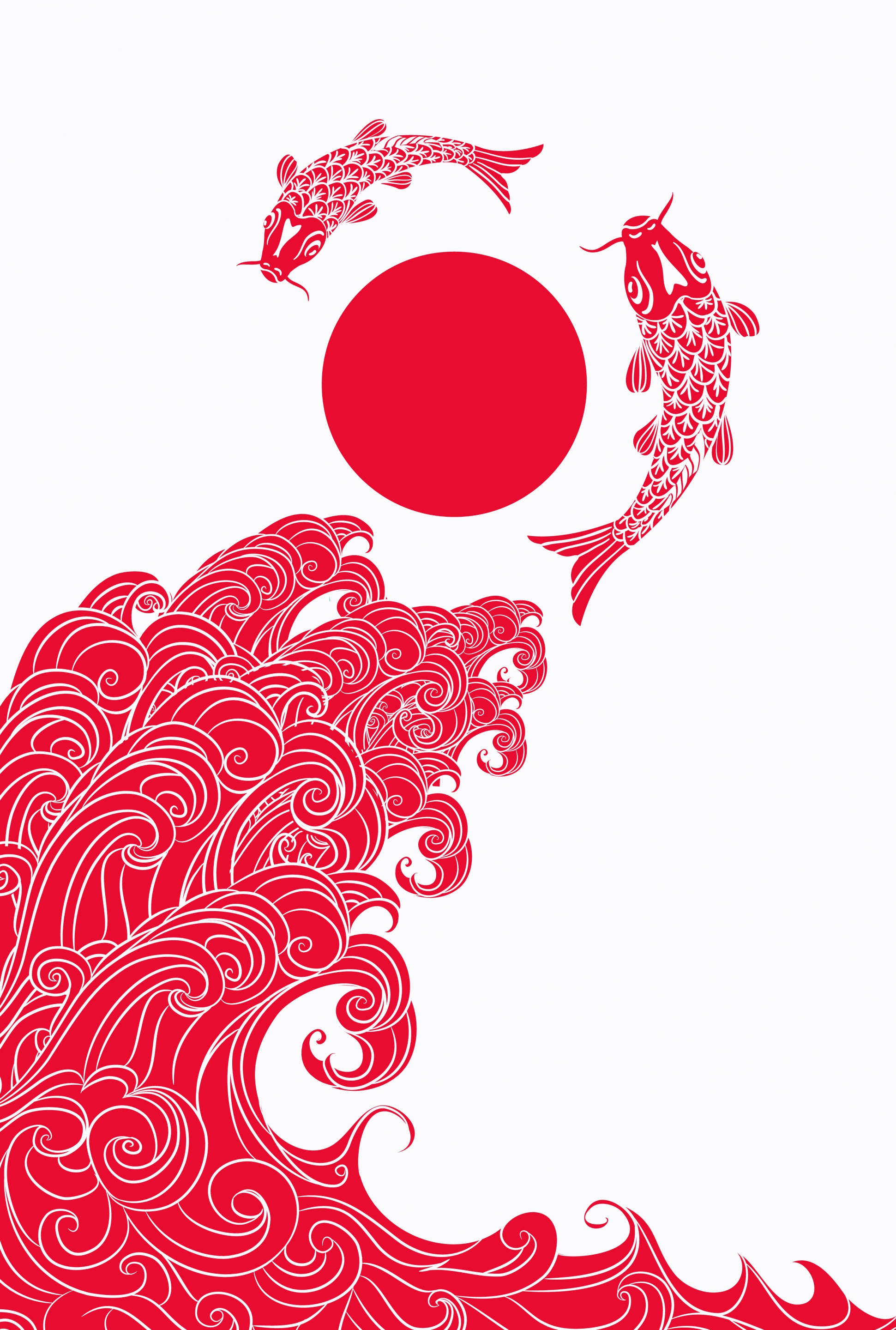 japan traditional background red design wave carps icons