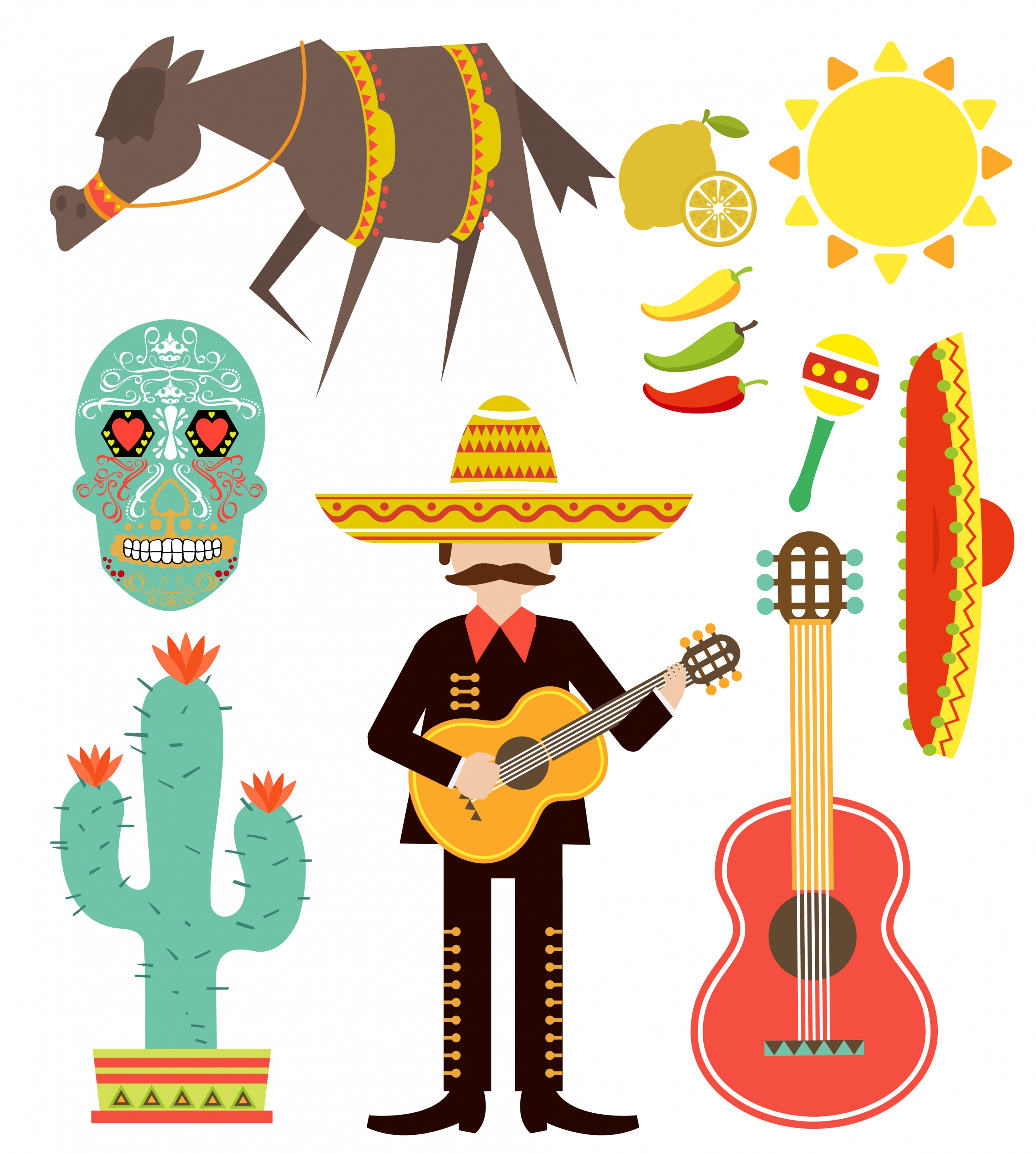 mexico design elements various multicolored symbols isolation