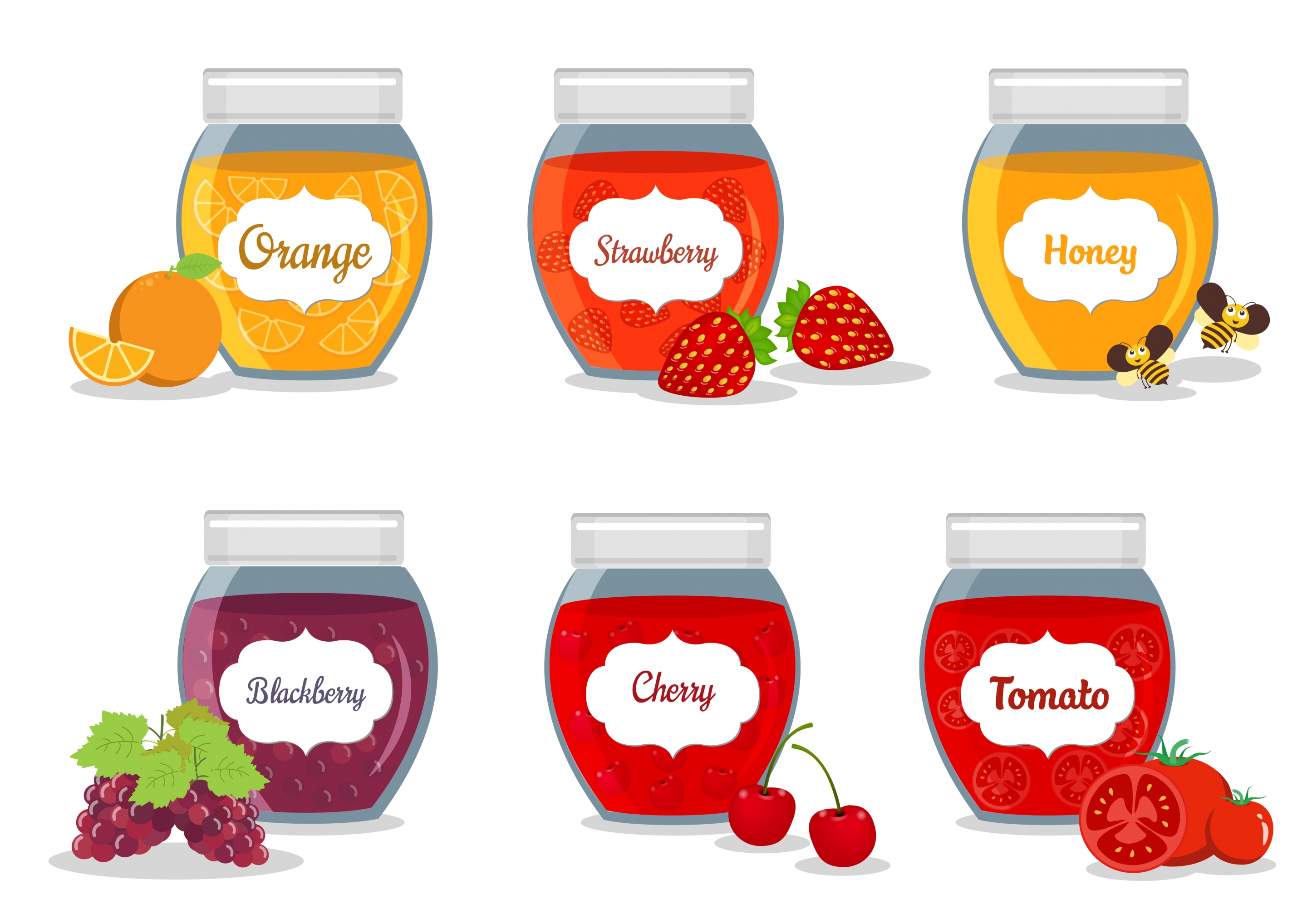 jam icons collection various fruit jar isolation