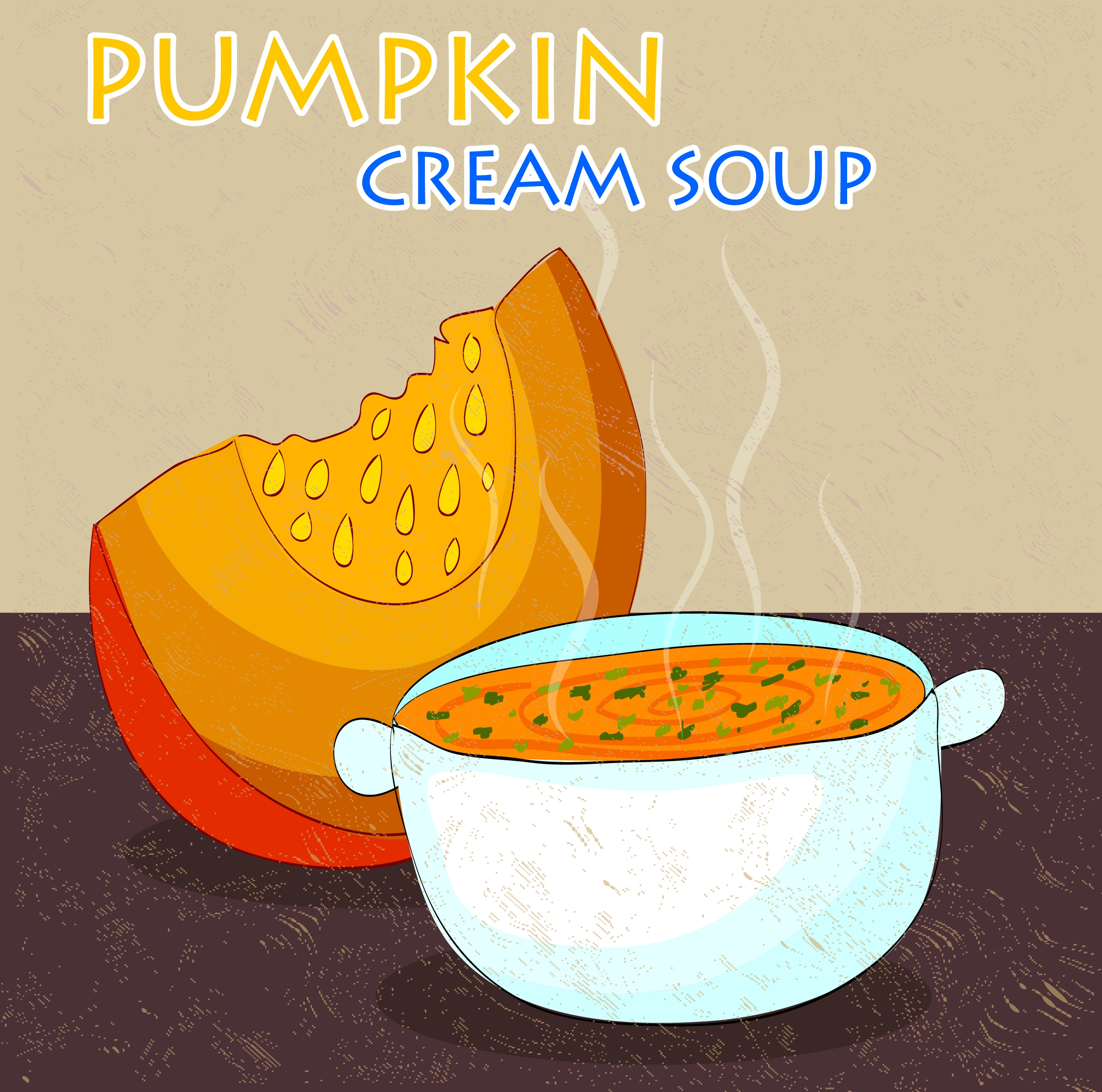 pumpkin soup advertising colored handdrawn design bowl icon