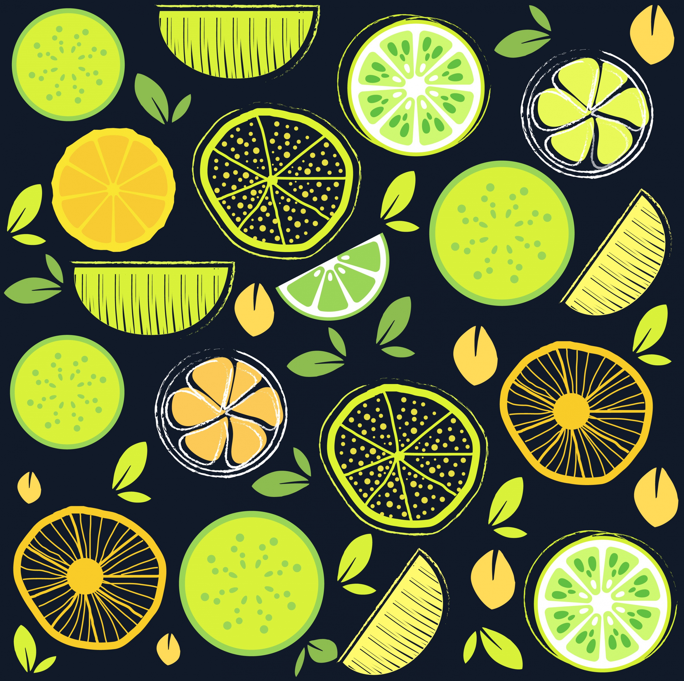 lemon background multicolored repeating flat decor handdrawn style