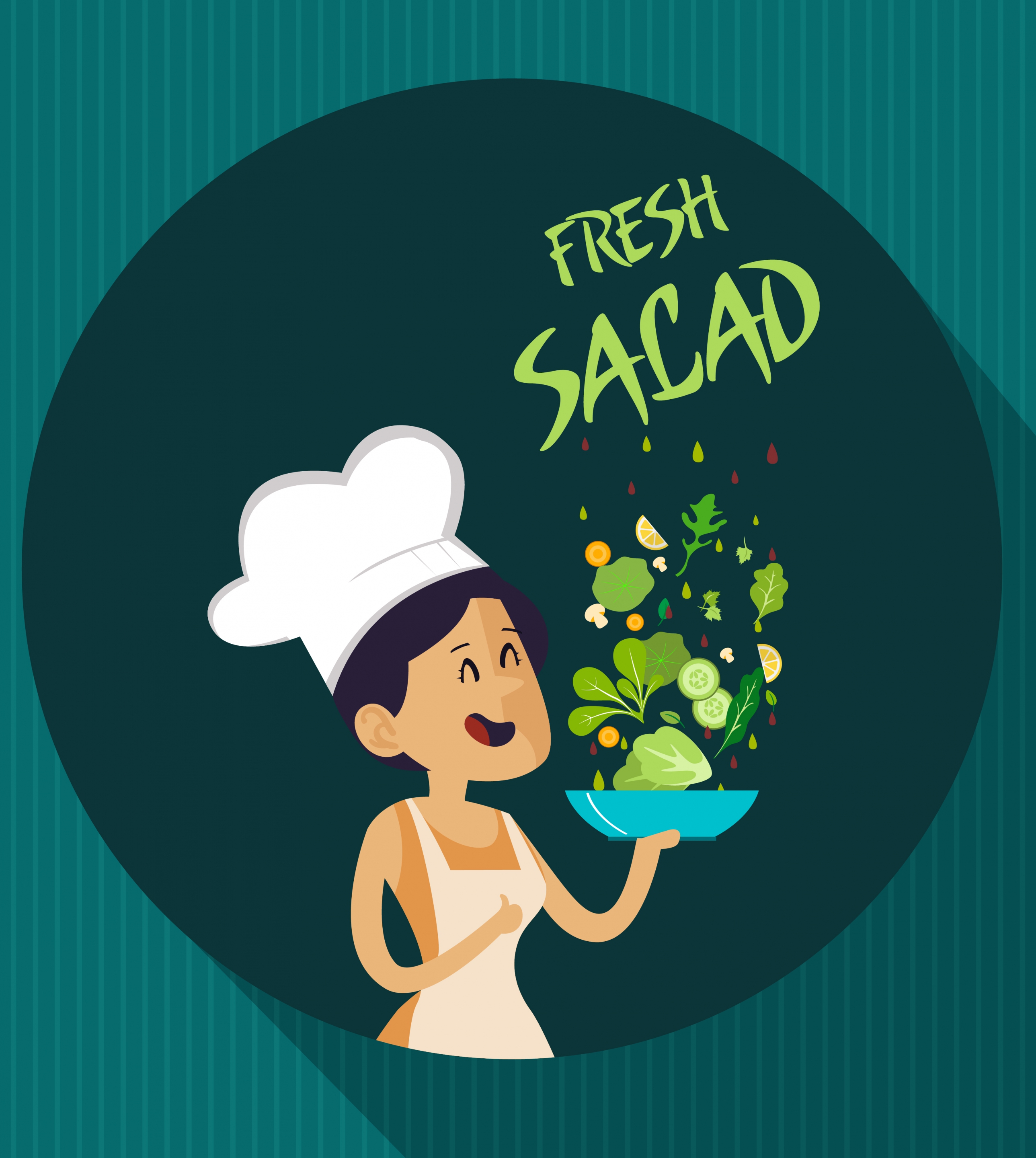 fresh salad advertising female cook vegetable dish icons