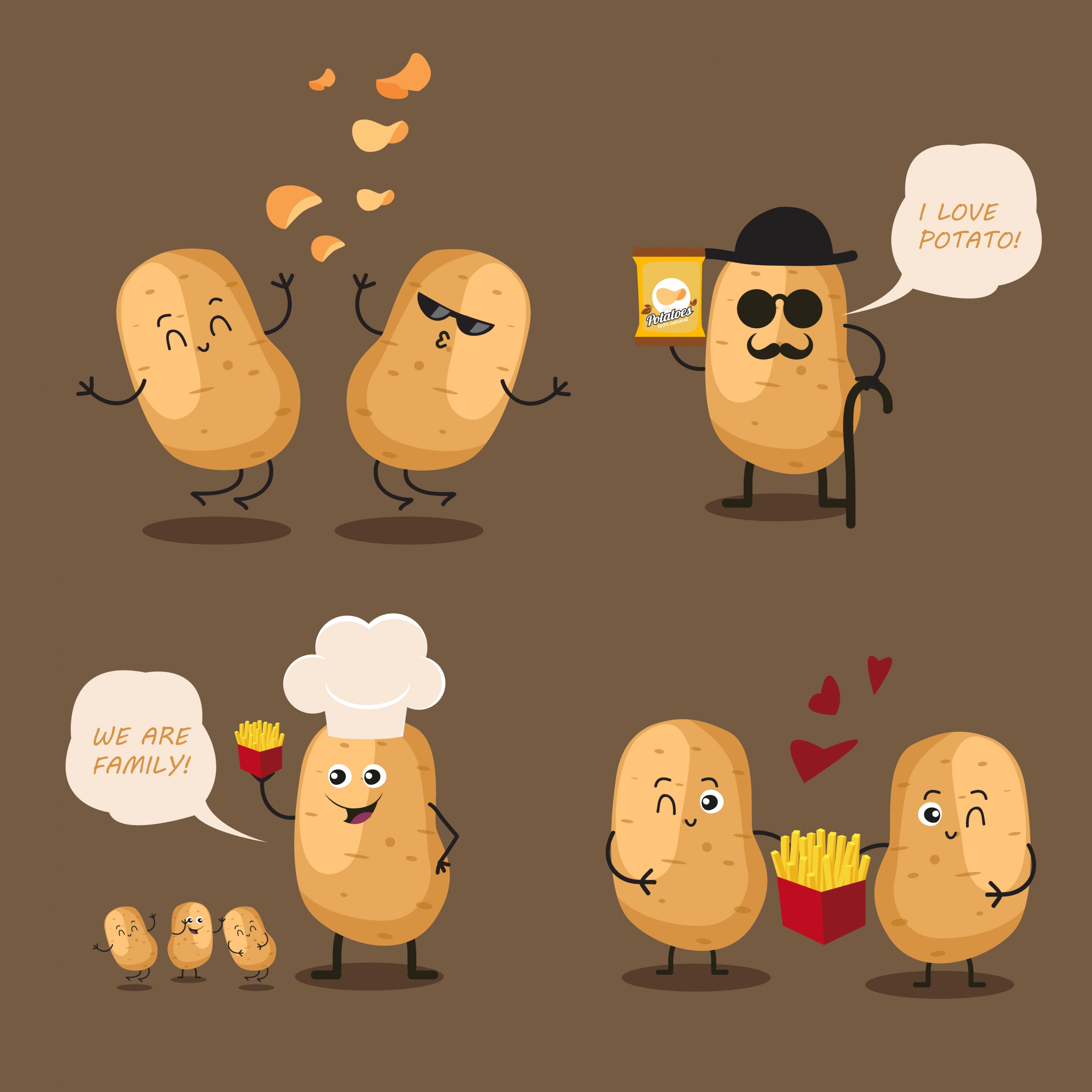 potato chips advertising funny stylized icons decoration