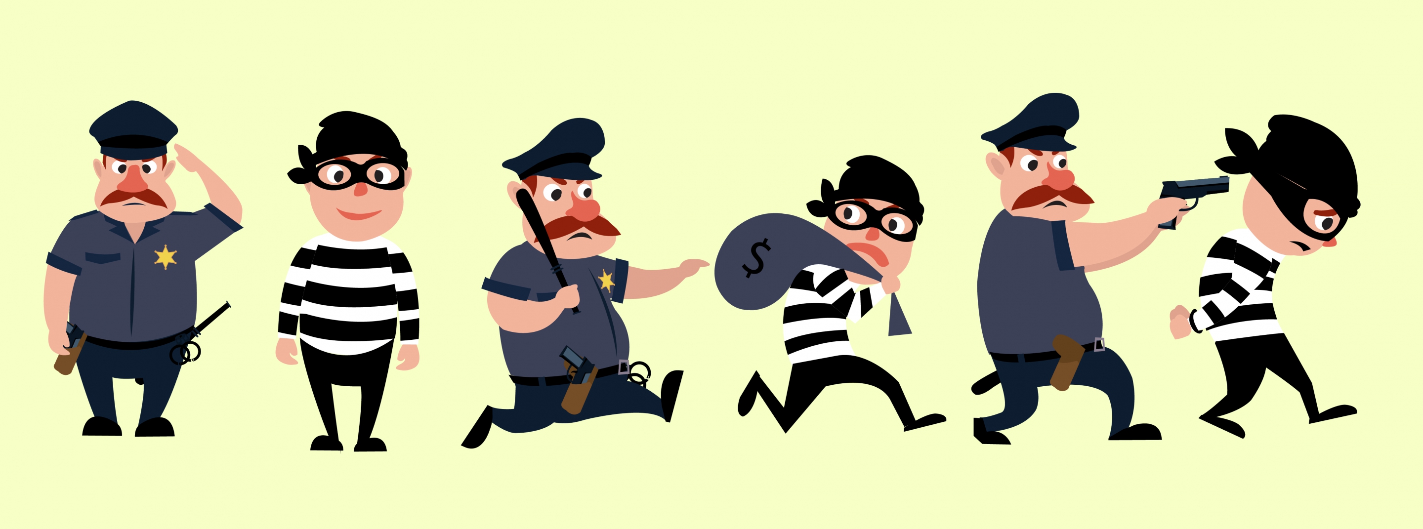 security design elements policeman thief icons cartoon design