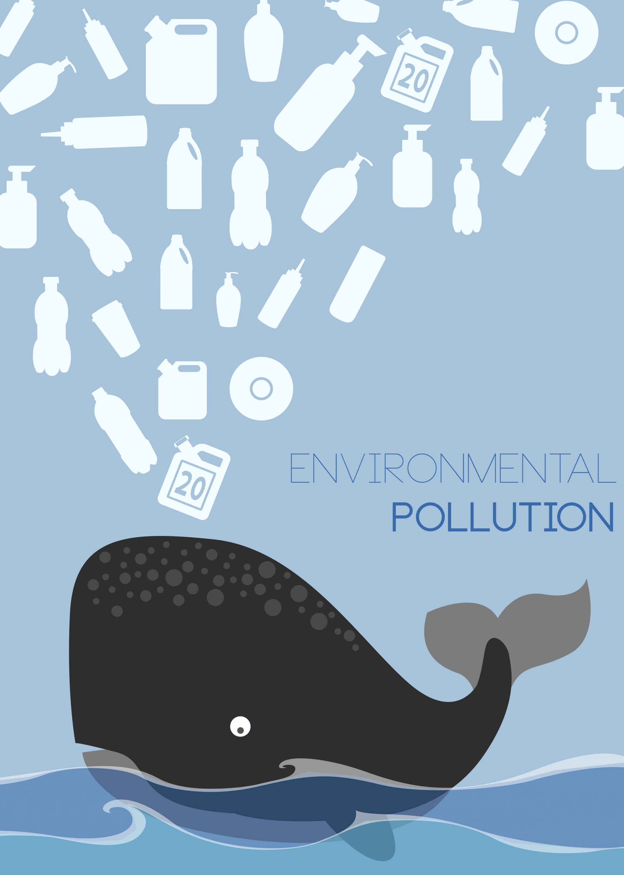 environmental protection banner plastic waste whale icons