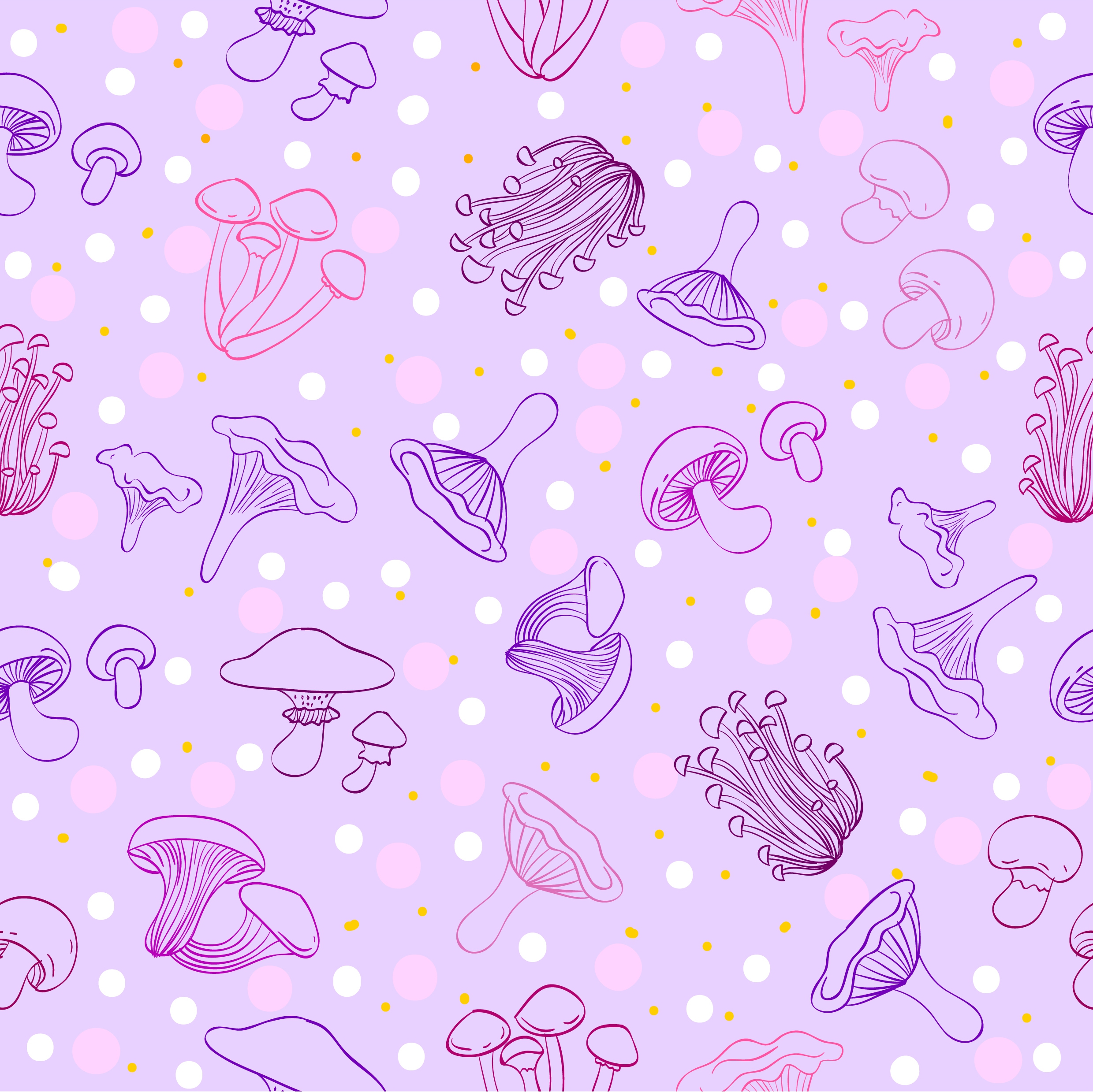 mushroom background violet repeating decor handdrawn design