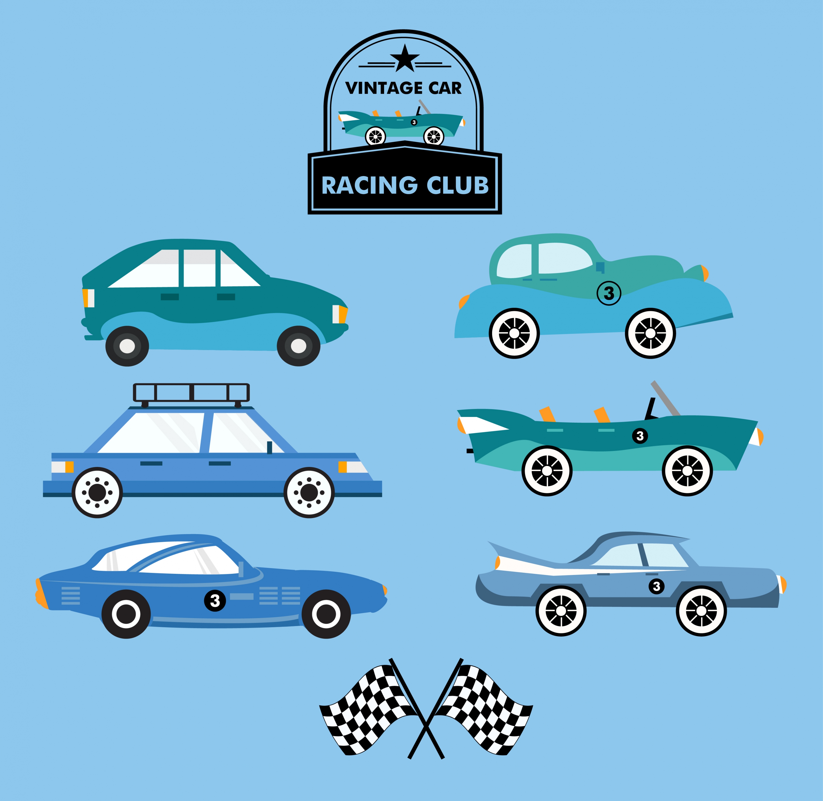 cars race logo design elements colored flat design